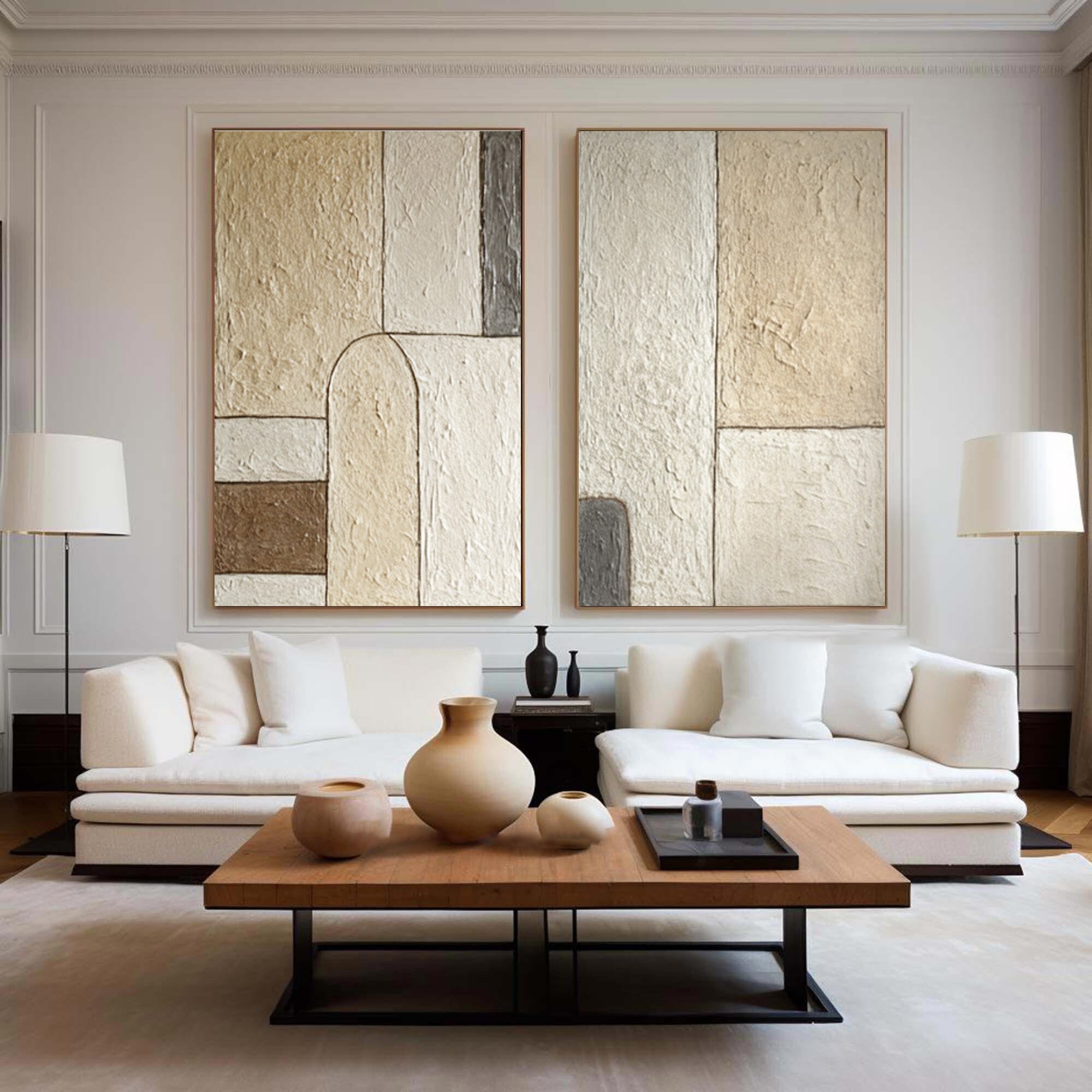 Minimalist Duo Wall Art - Neutral Abstract Canvas Prints #AG 049