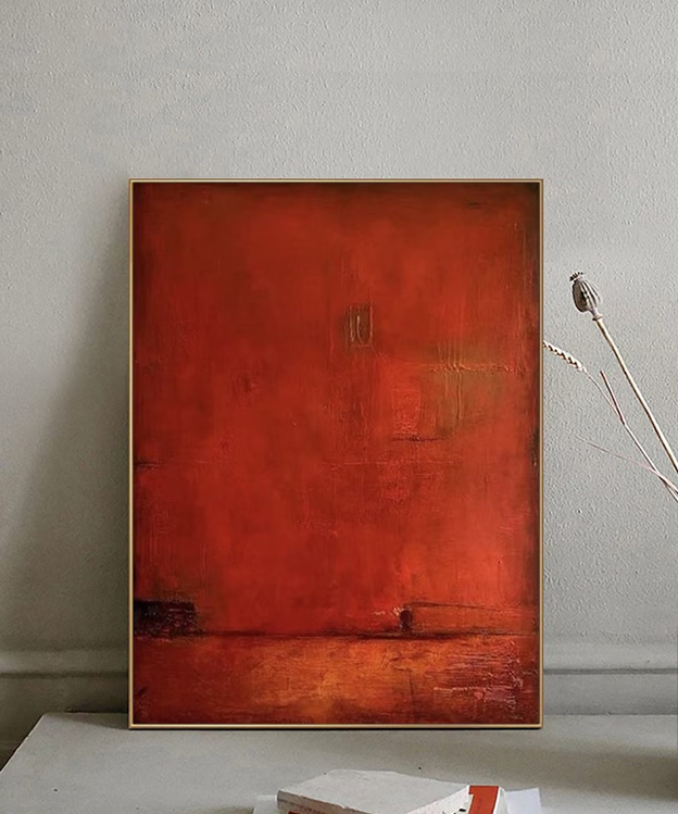 Red Wabi Sabi Abstract Canvas, Large Minimalist Wall Art #MM441