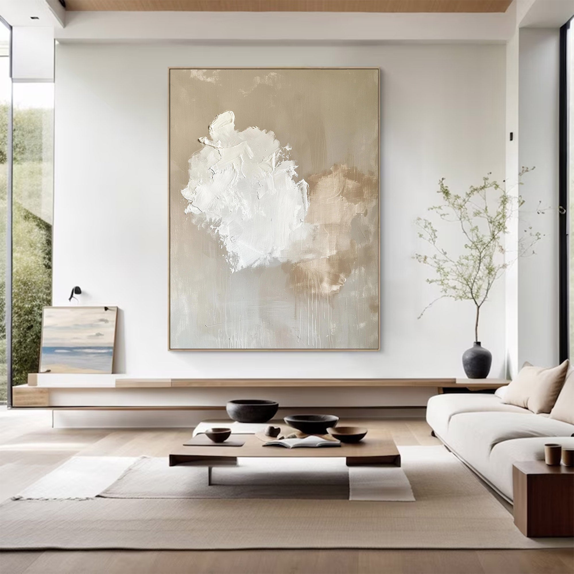 Large Neutral Minimalist Abstract Painting | KelorArt #AG 124