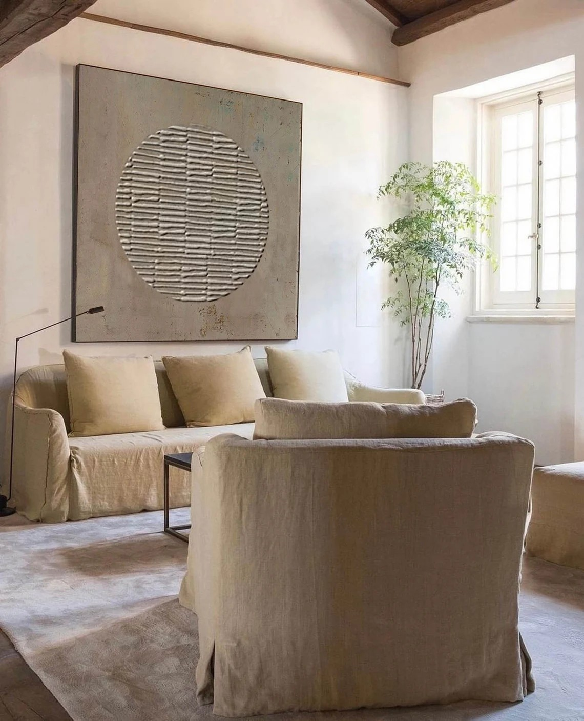 Textured Circle Abstraction, Earth Tone Minimalist Wall Decor #MM426