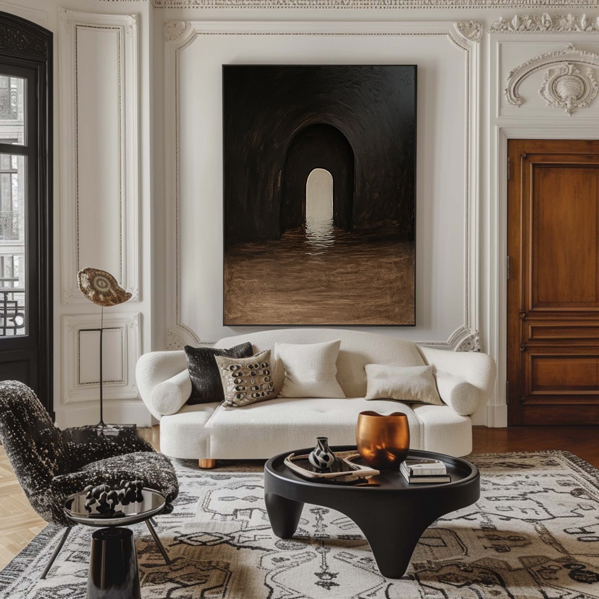 Dark Tunnel Passage to Light, Textured Atmospheric Painting#MM408