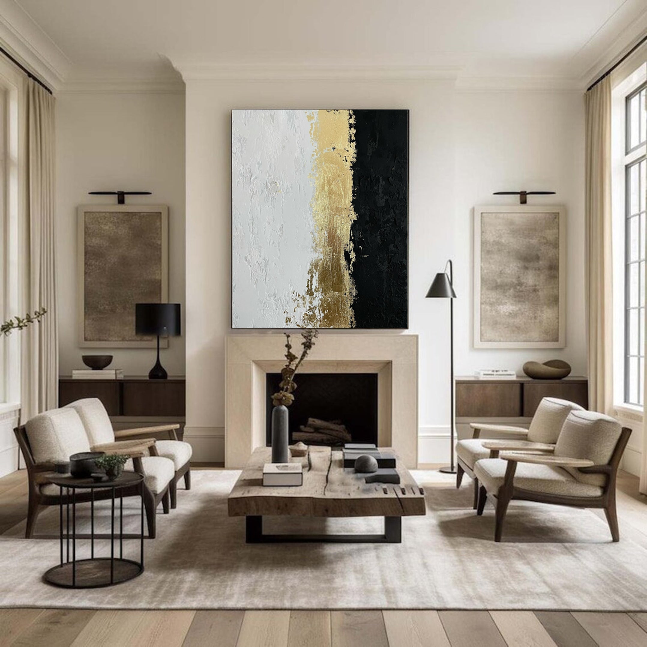 لوحة قماشية أنيقة باللونين الأسود والذهبي للديكورات الداخلية البسيطة #MM030