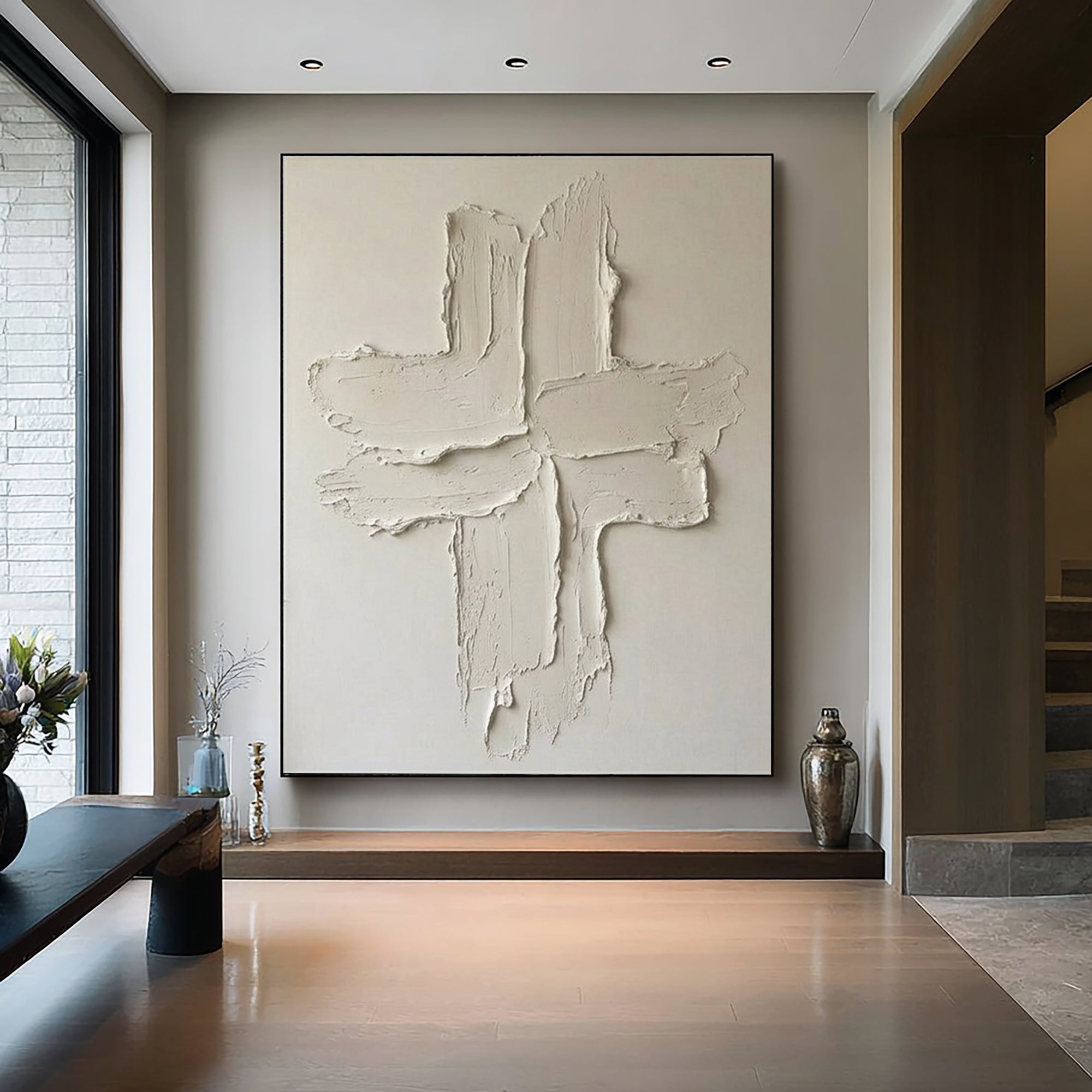 Large Abstract Textured Oil Painting for Elegant Neutral Interiors