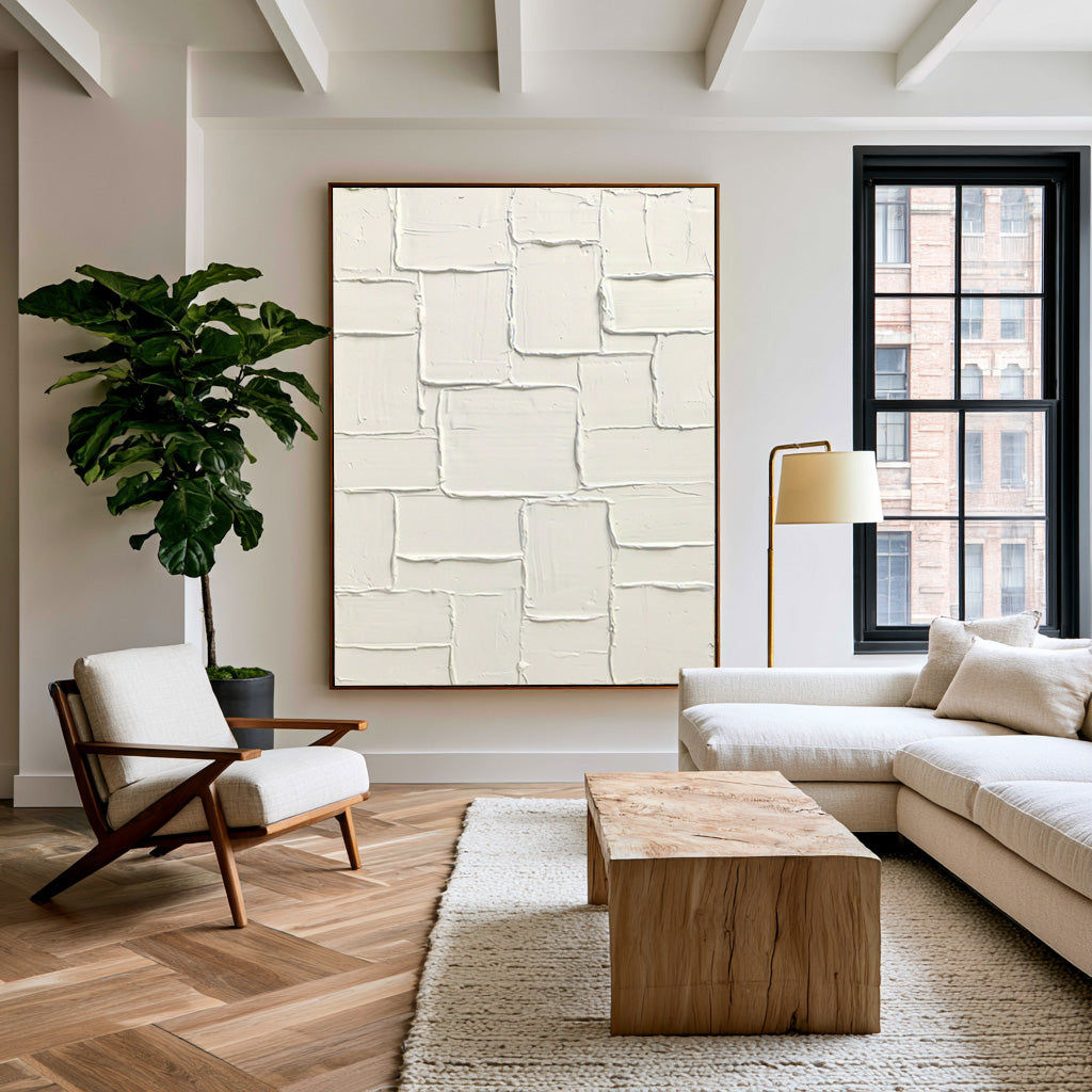 Carved White Stone Large Abstract Wall Art Textured Relief Contemporary Minimalist Painting