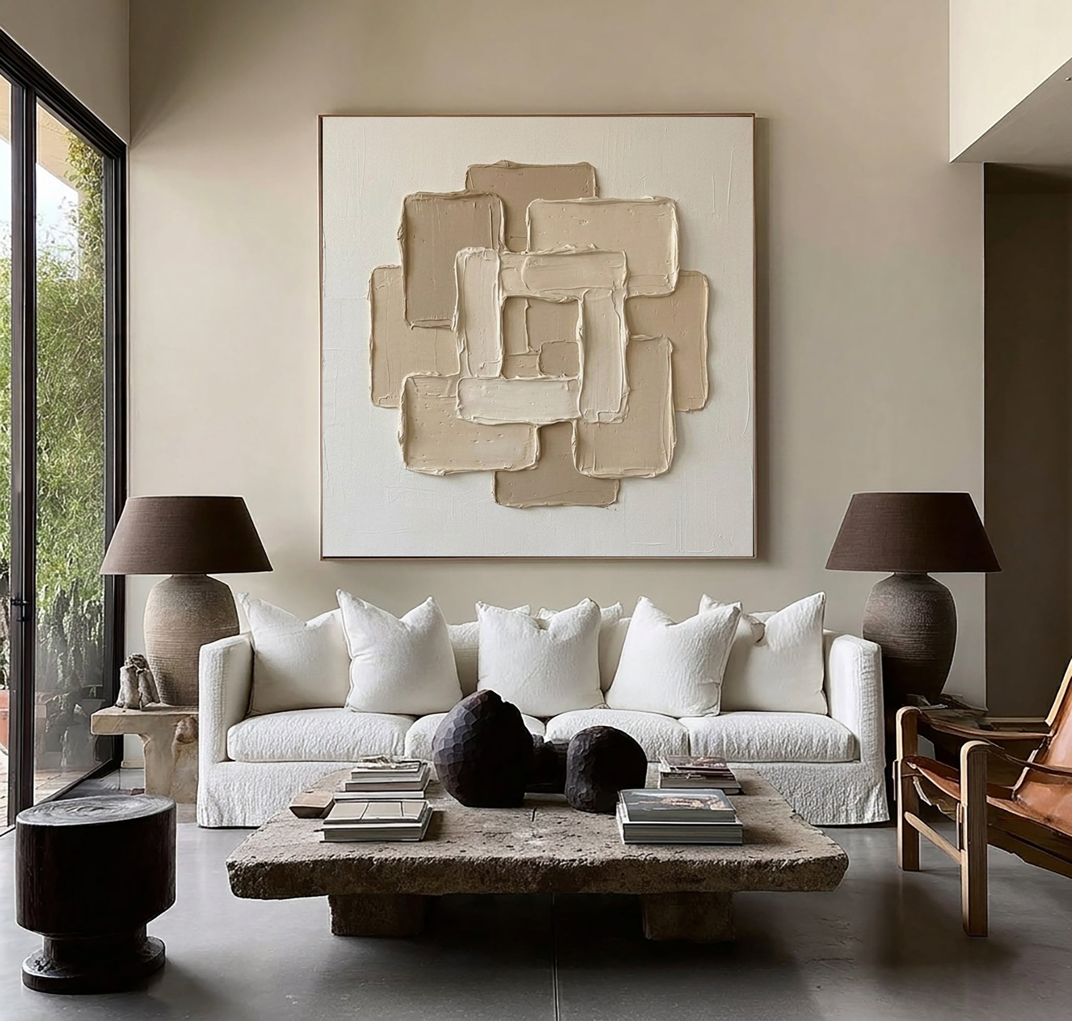 Large Gallery Style Oil Painting – Luxury Neutral Abstract Texture Decor