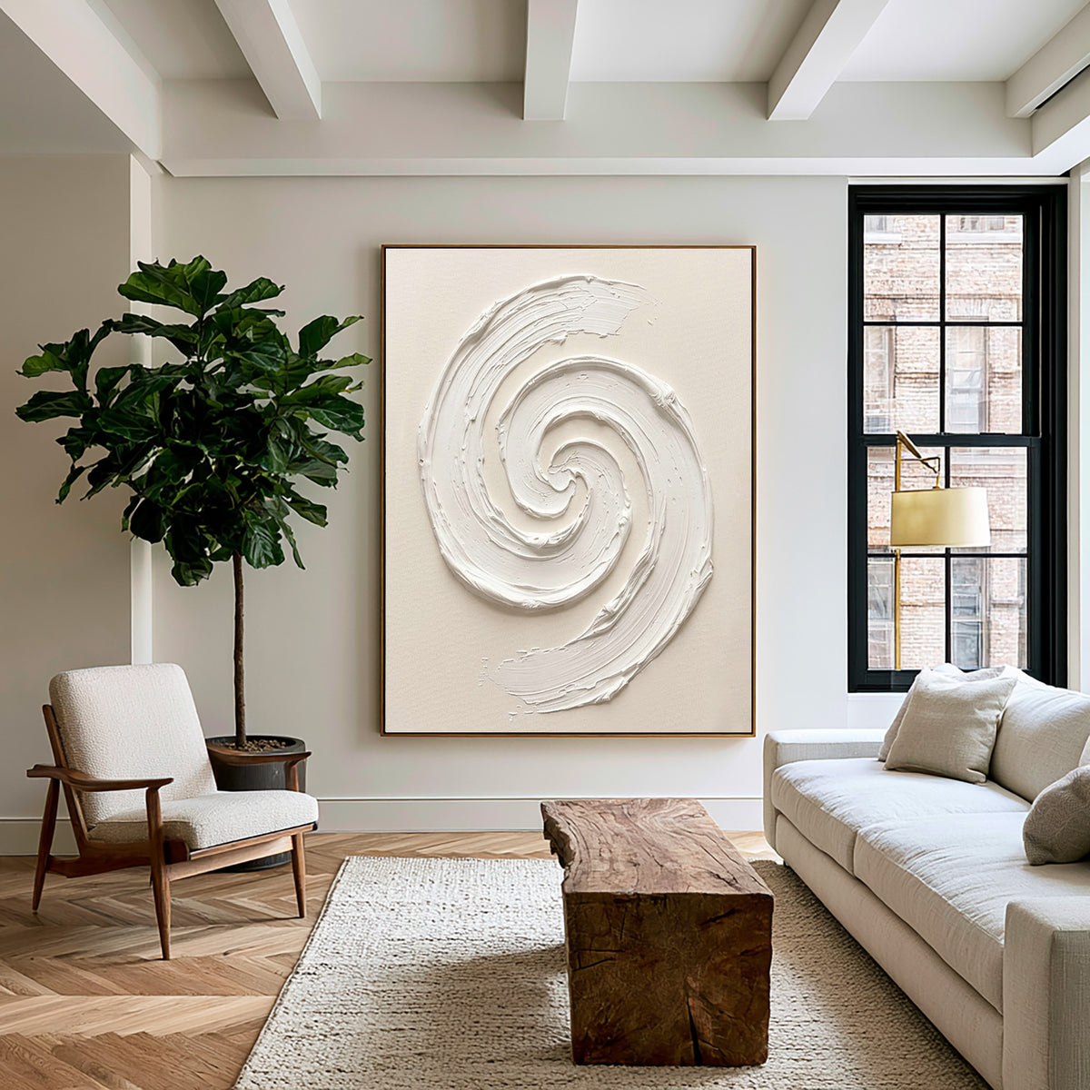 A Moment Before Everything Turns Textured Handmade Abstract Painting White Sculptural Spiral Wall Artwork