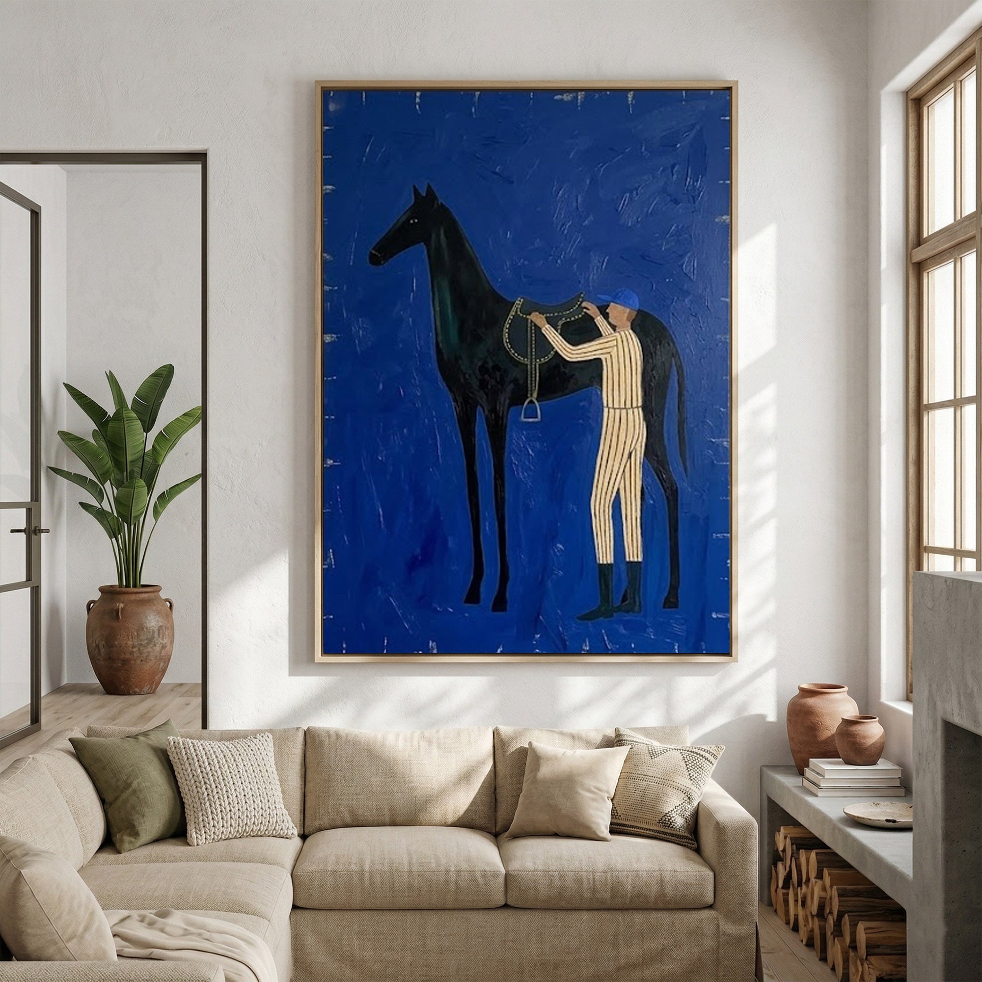 Large Contemporary Cowboy Horse Oil Painting Luxury Wall Art