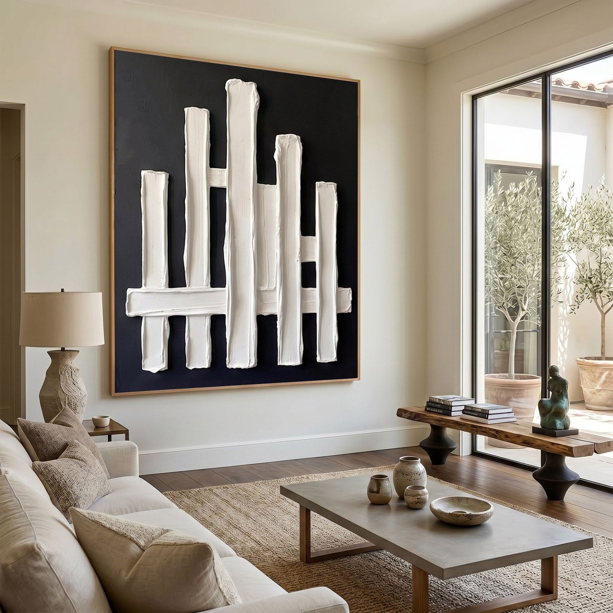 Modern Architectural Abstract Wall Art Textured Plaster 3D Relief Painting Luxury Minimalist Decor