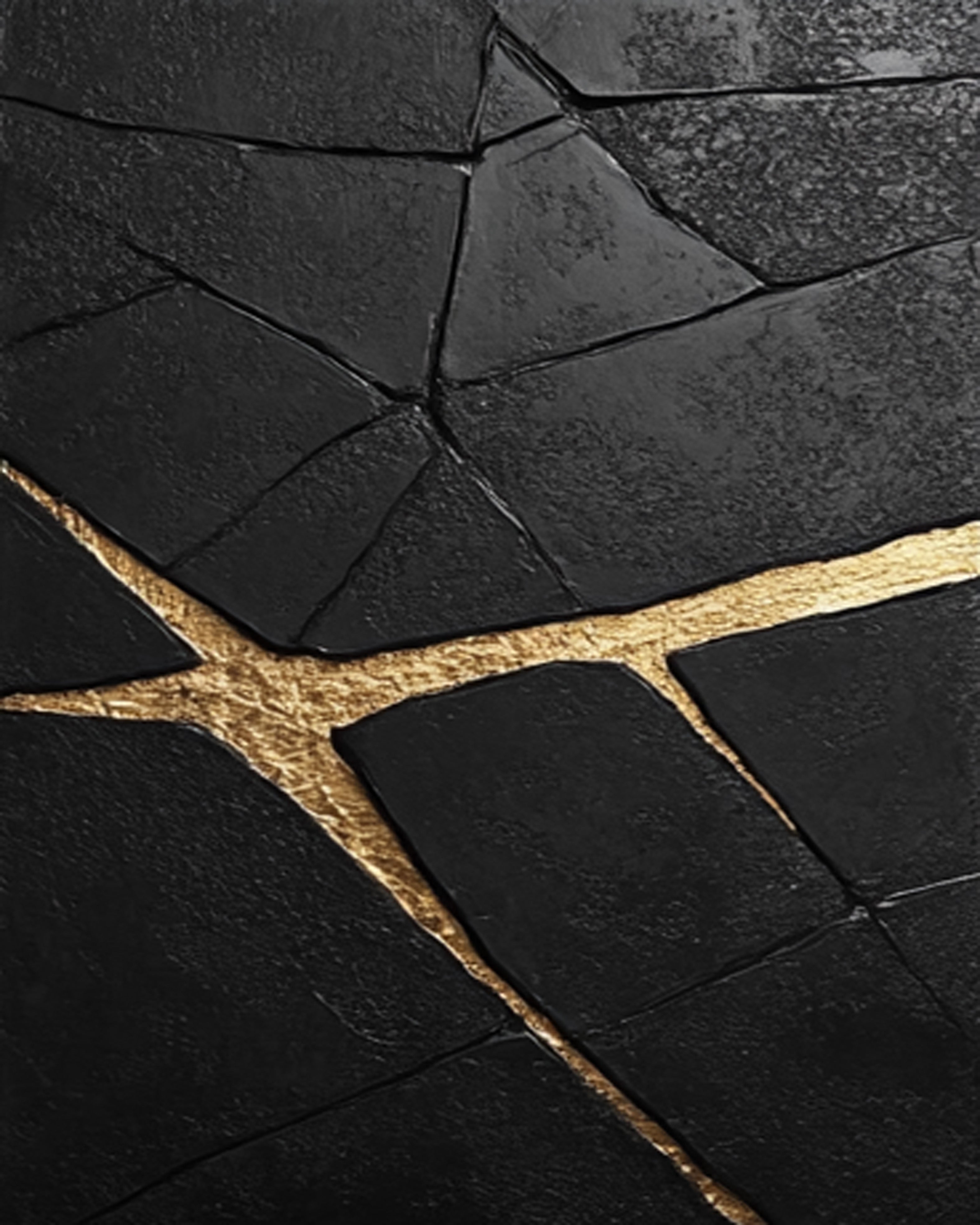 Gilded Cleft: Textured Black Abstract with Bold Gold Fissures #MM545