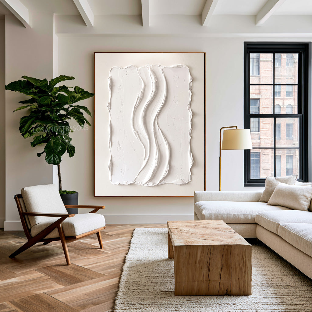 Large Modern Architectural Relief Wall Art White Abstract Textured Painting Luxury Home Interior Decor