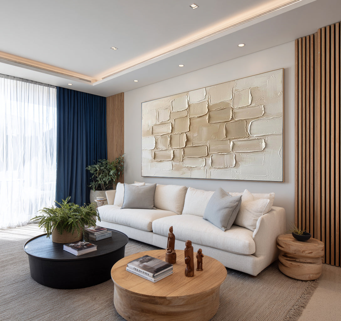 Large Beige Minimalist Textured Wall Art Neutral Contemporary Canvas