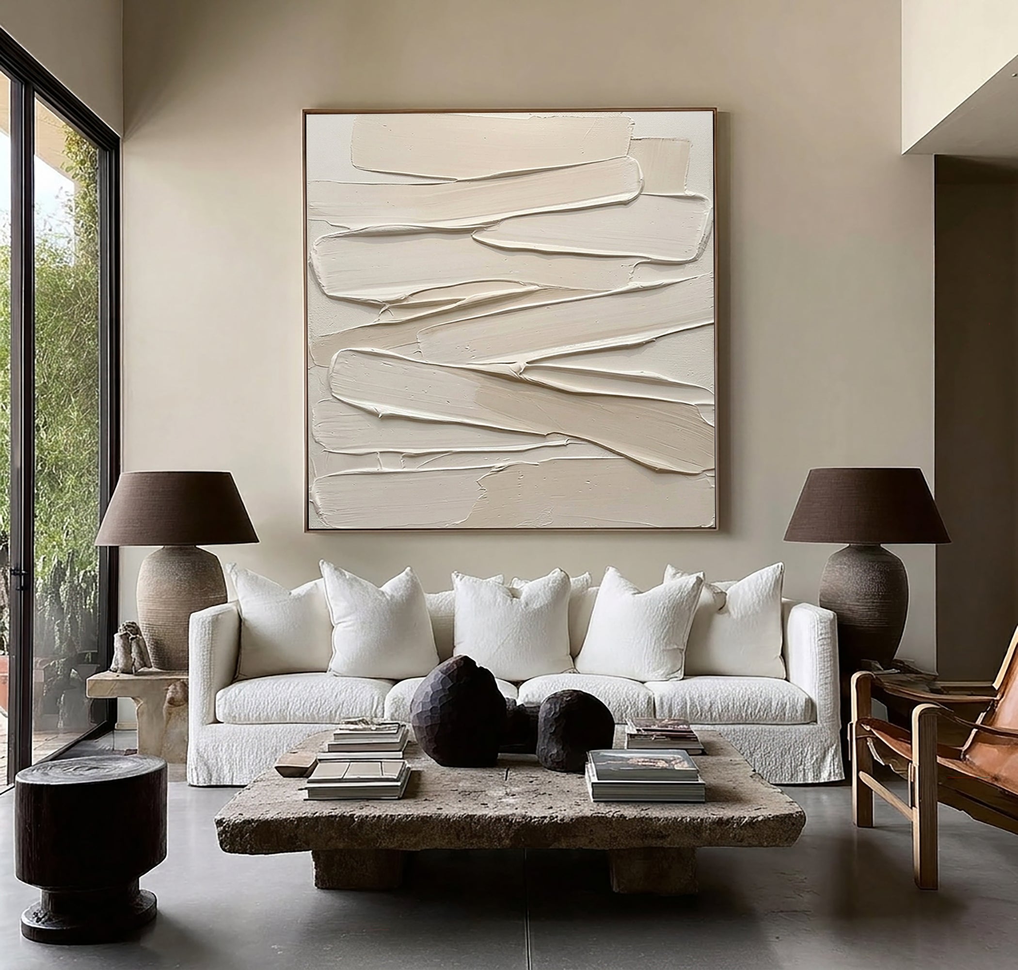 Large Sculptural Ribbon Texture Wall Art Hand Painted Canvas