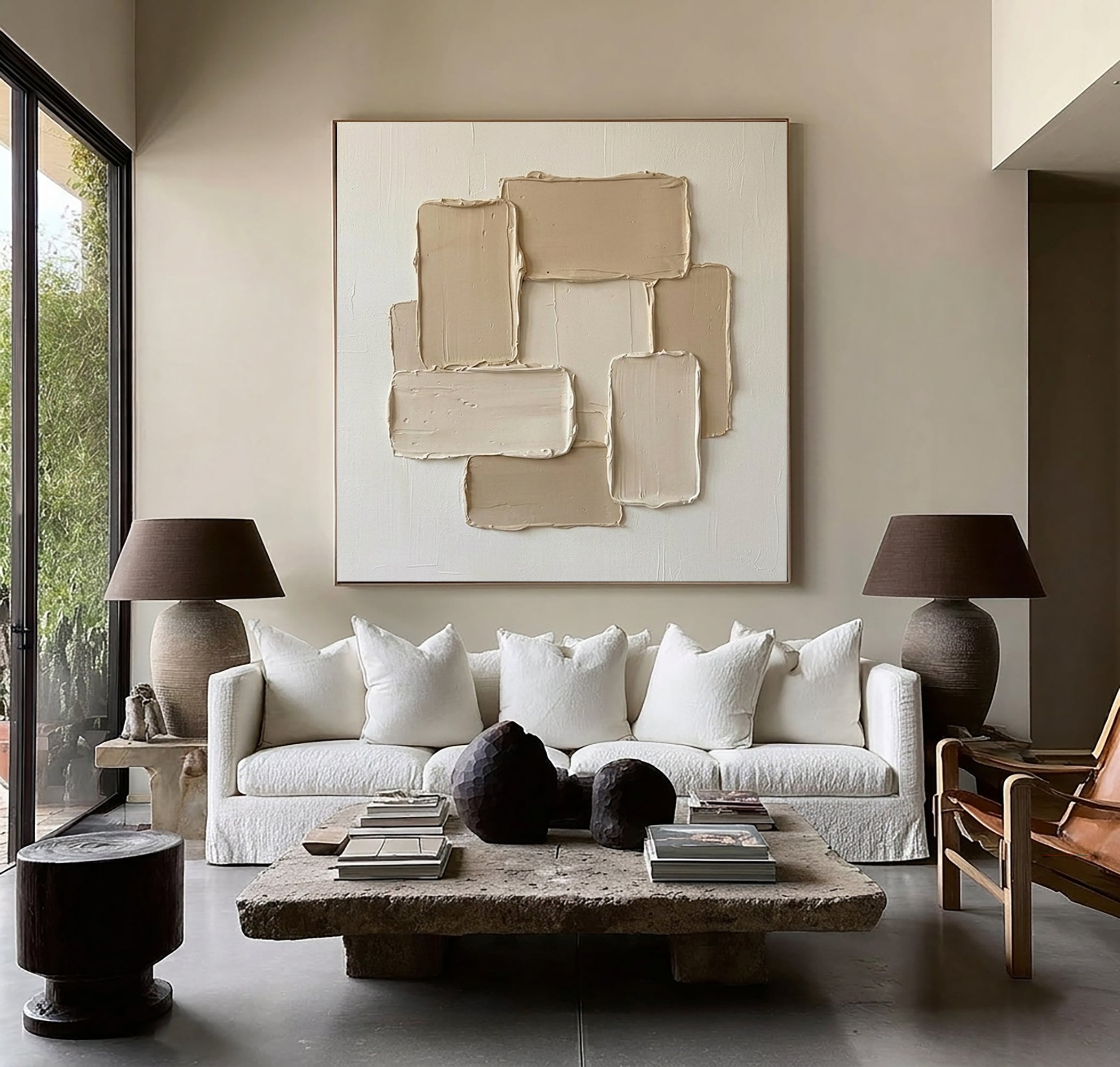 Large Minimal Blocks Oil Painting – Contemporary Hand Painted Texture Art