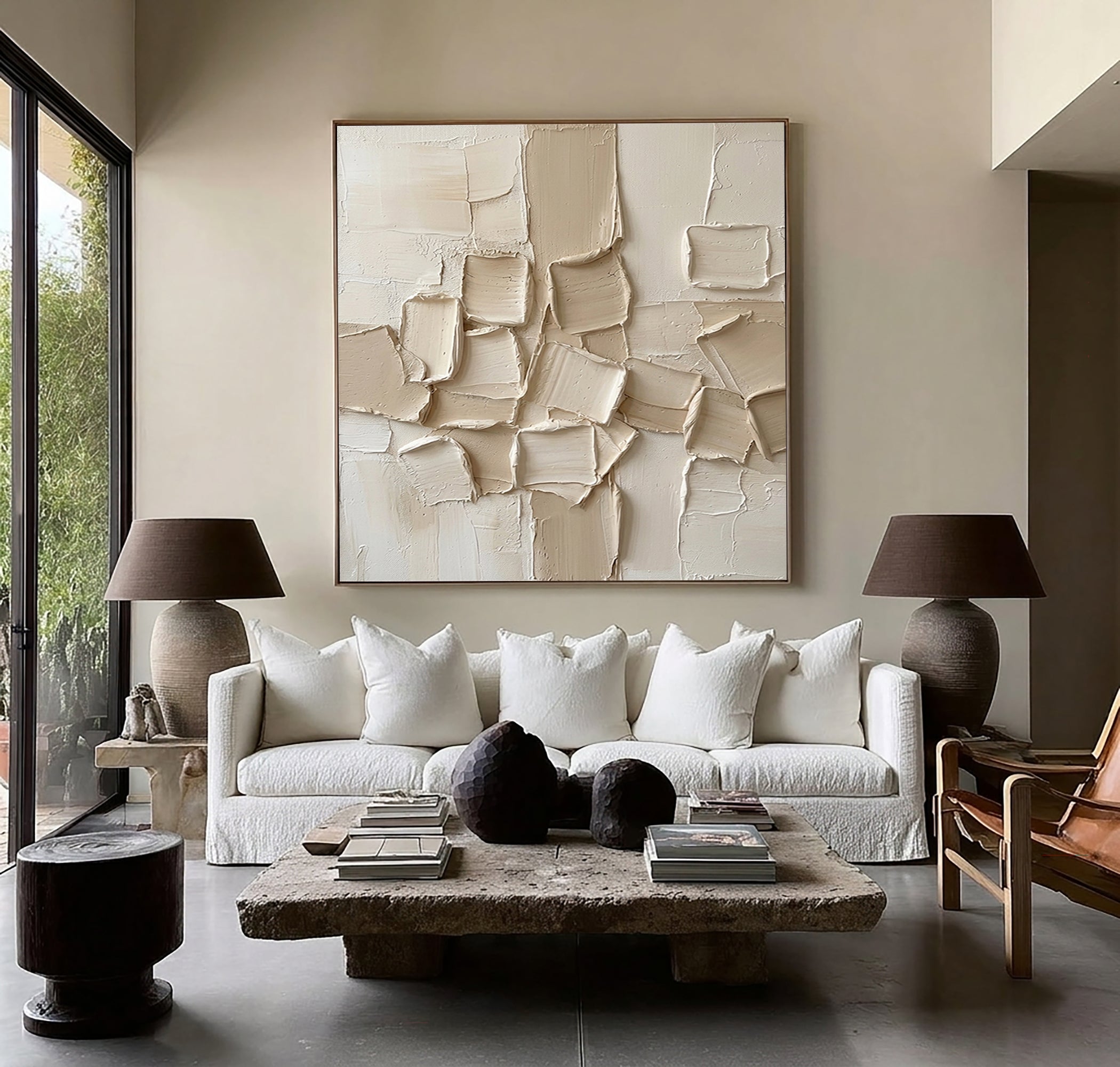Large Contemporary Textured Abstract Canvas Painting Neutral Wall Art