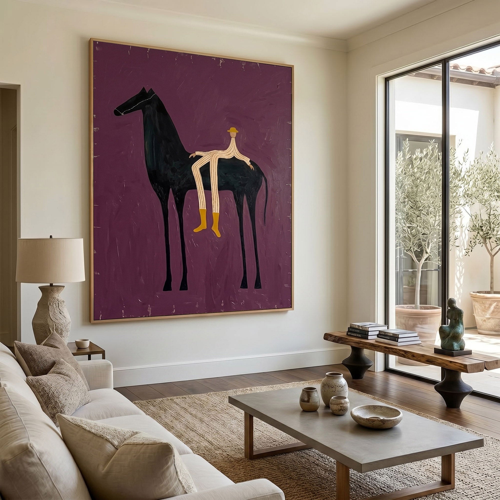 Large Cowboy Wall Art Modern Western Horse Oil Painting Luxury Equestrian Artwork