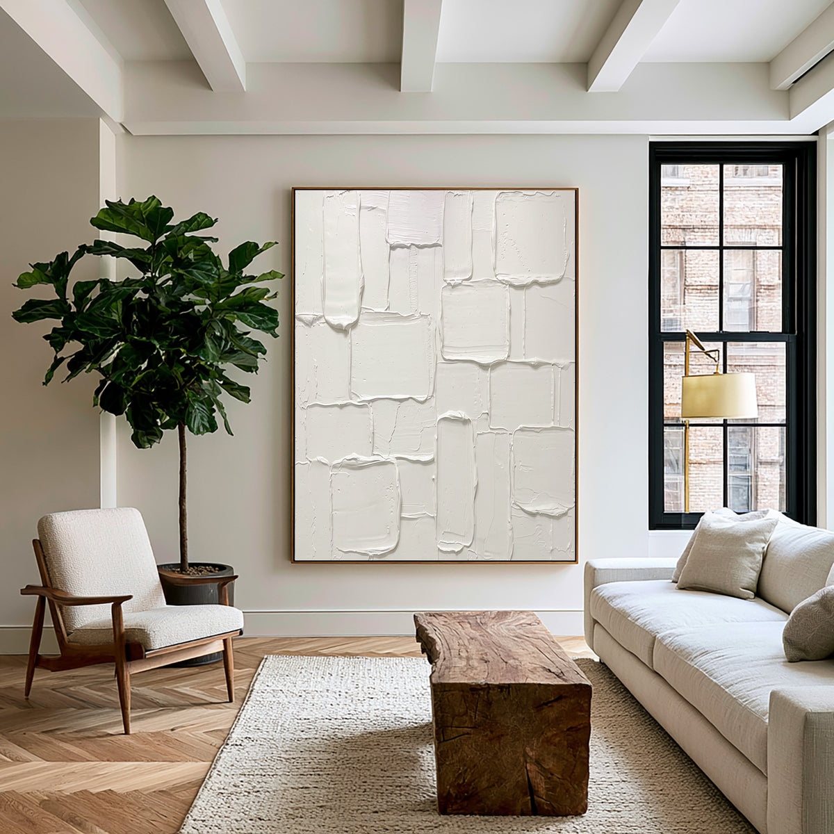 Modern White Relief Textured Abstract Painting Handmade Neutral Wall Art Contemporary Interior Decor