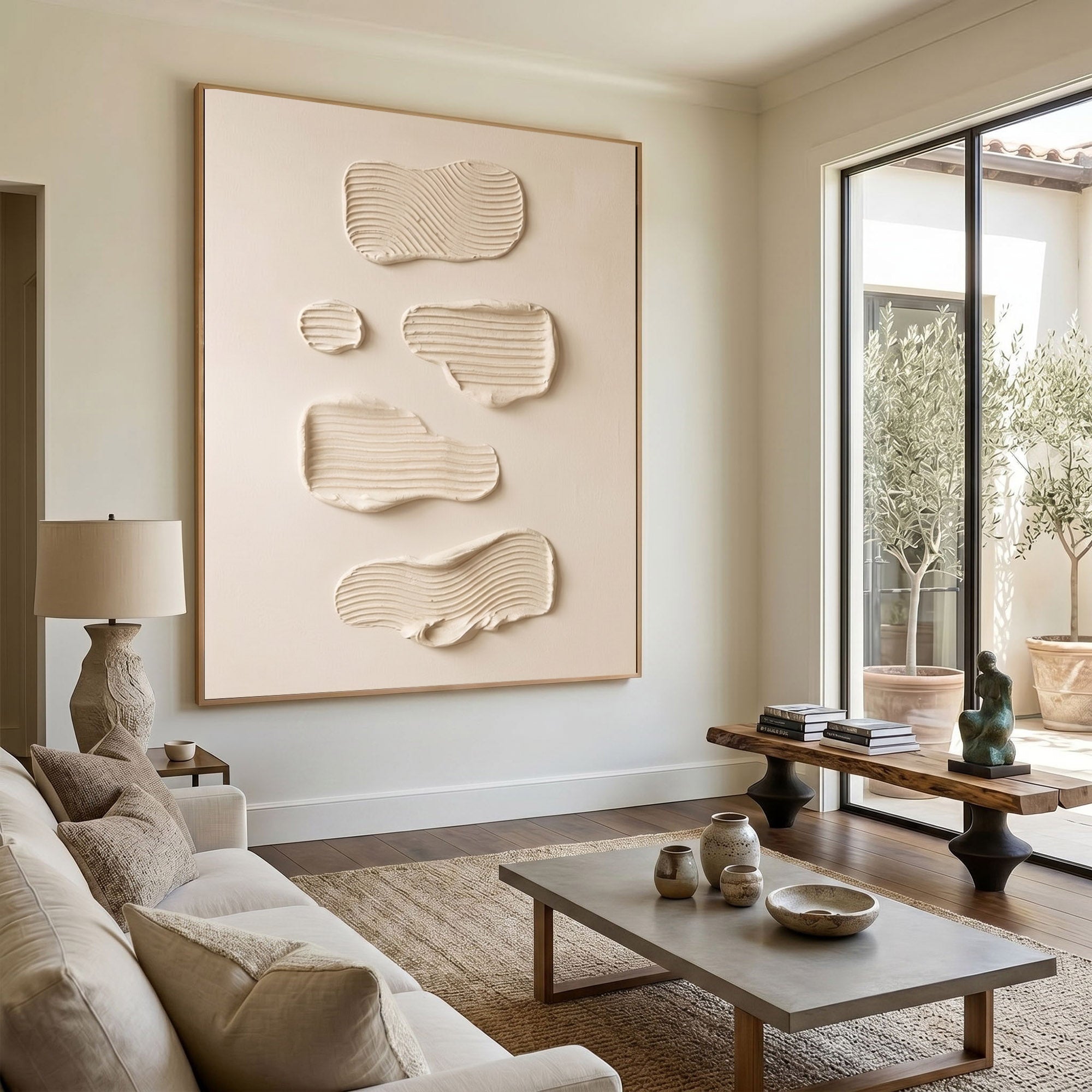 Large Abstract Wall Art Textured Oil Painting Neutral Modern Minimalist Artwork