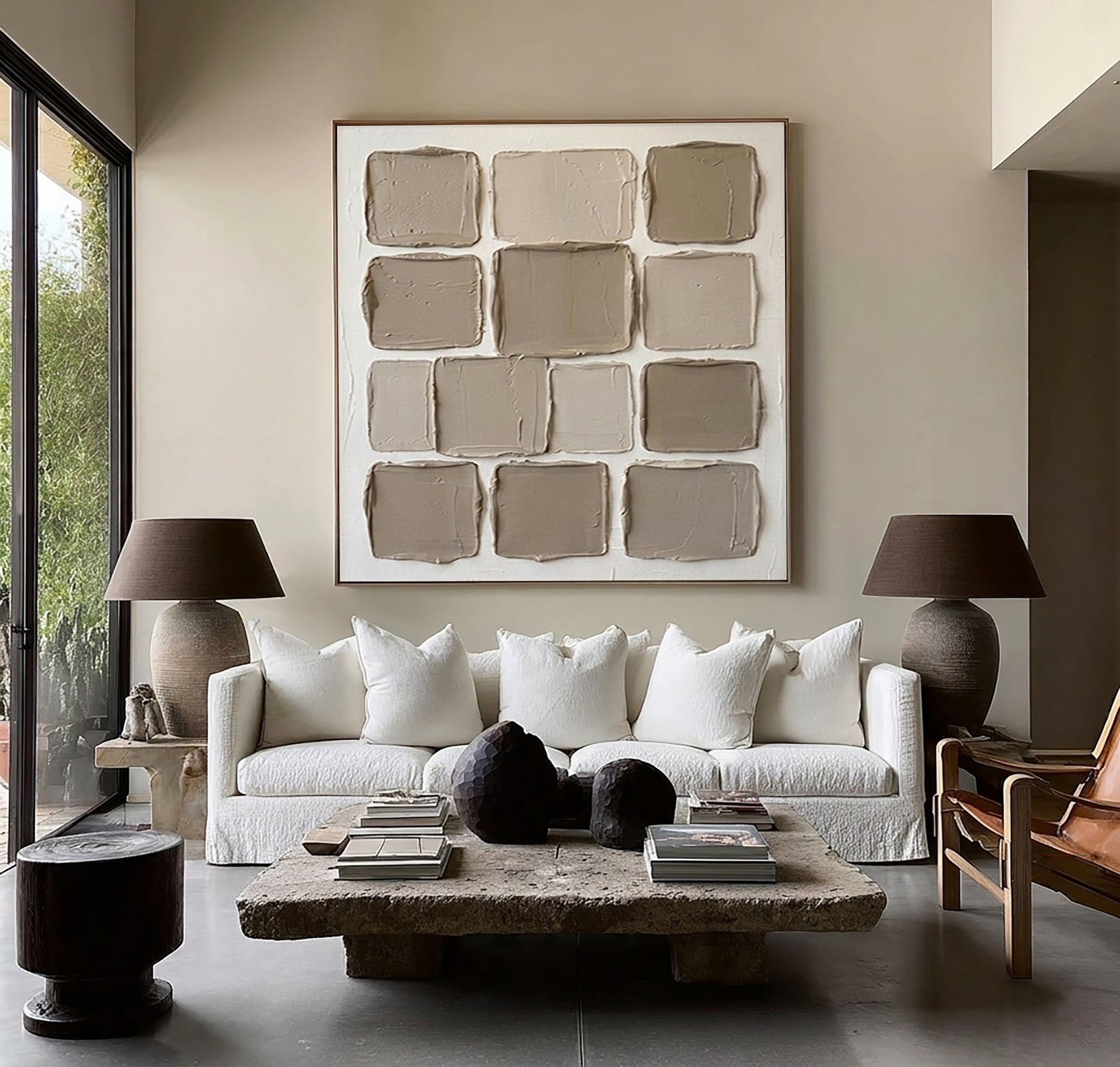 Large Neutral Abstract Canvas Wall Art Hand Painted Textured Decor