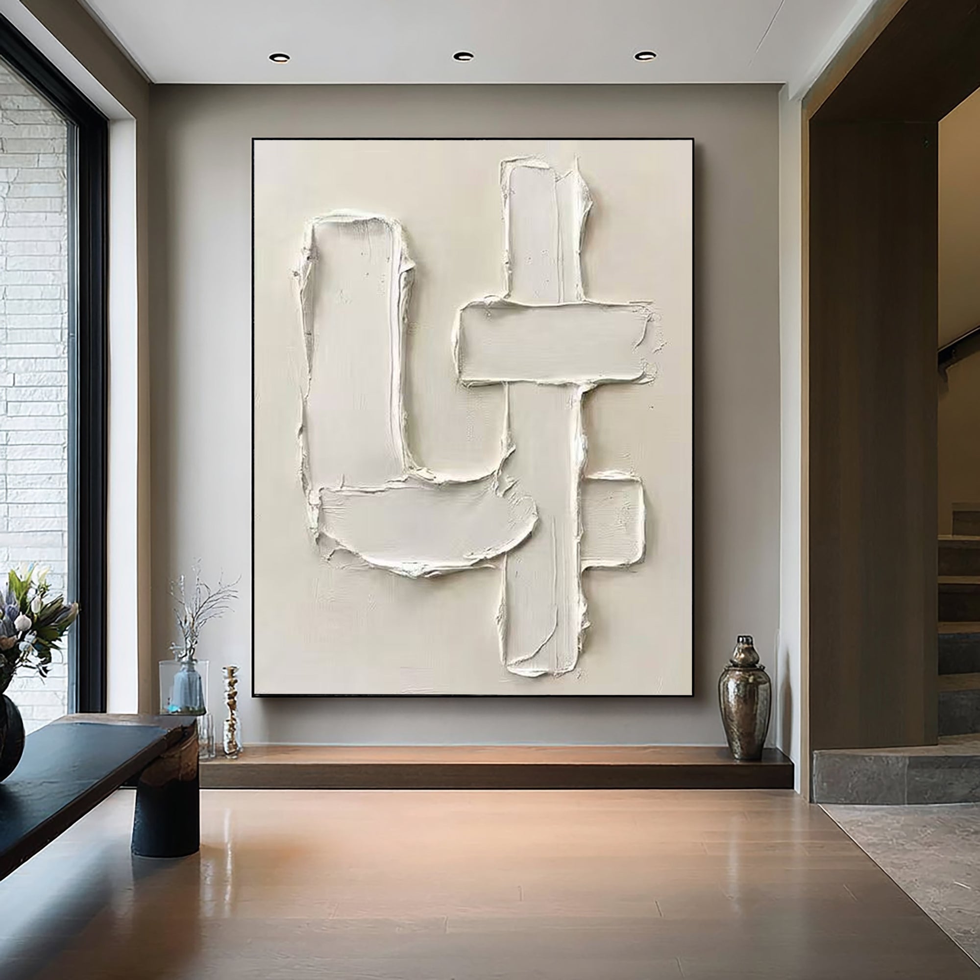 Large Contemporary Oil Painting with Abstract Architectural Texture Art