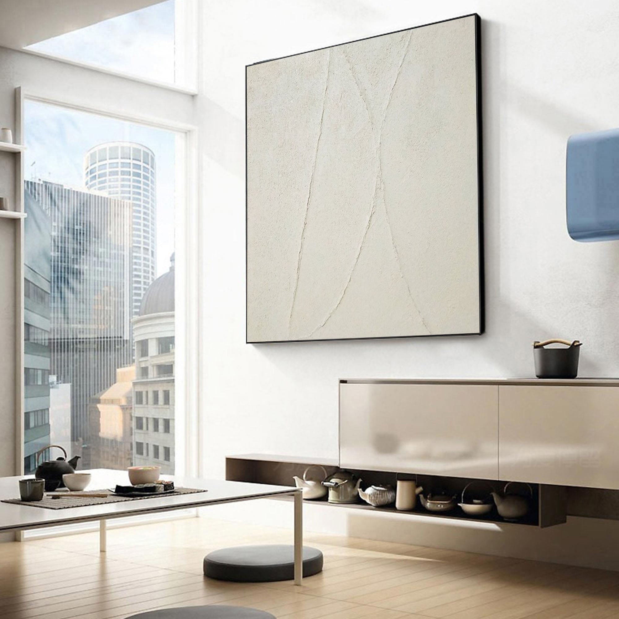 Minimalist Abstract Canvas with Neutral Beige and Black Tones #AB069