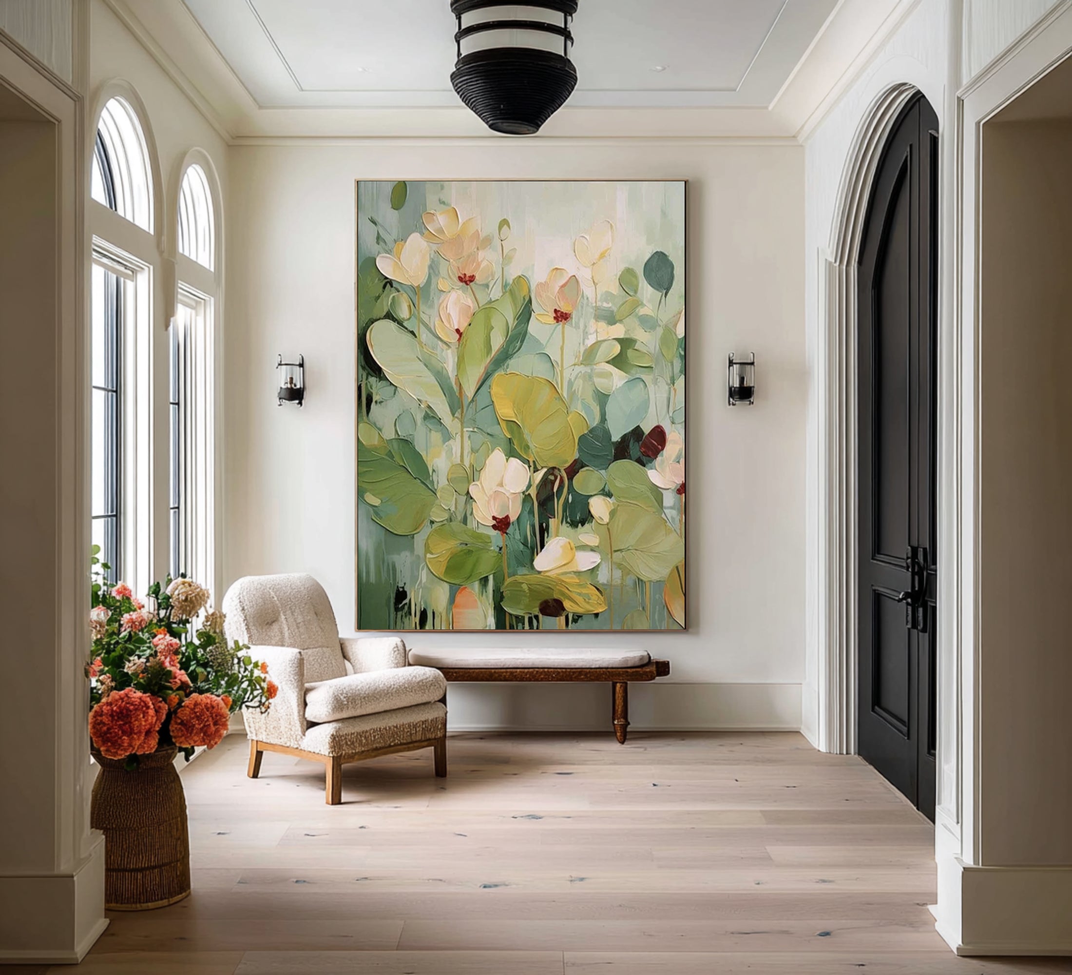 Large Green Floral Canvas Art Contemporary Botanical Painting