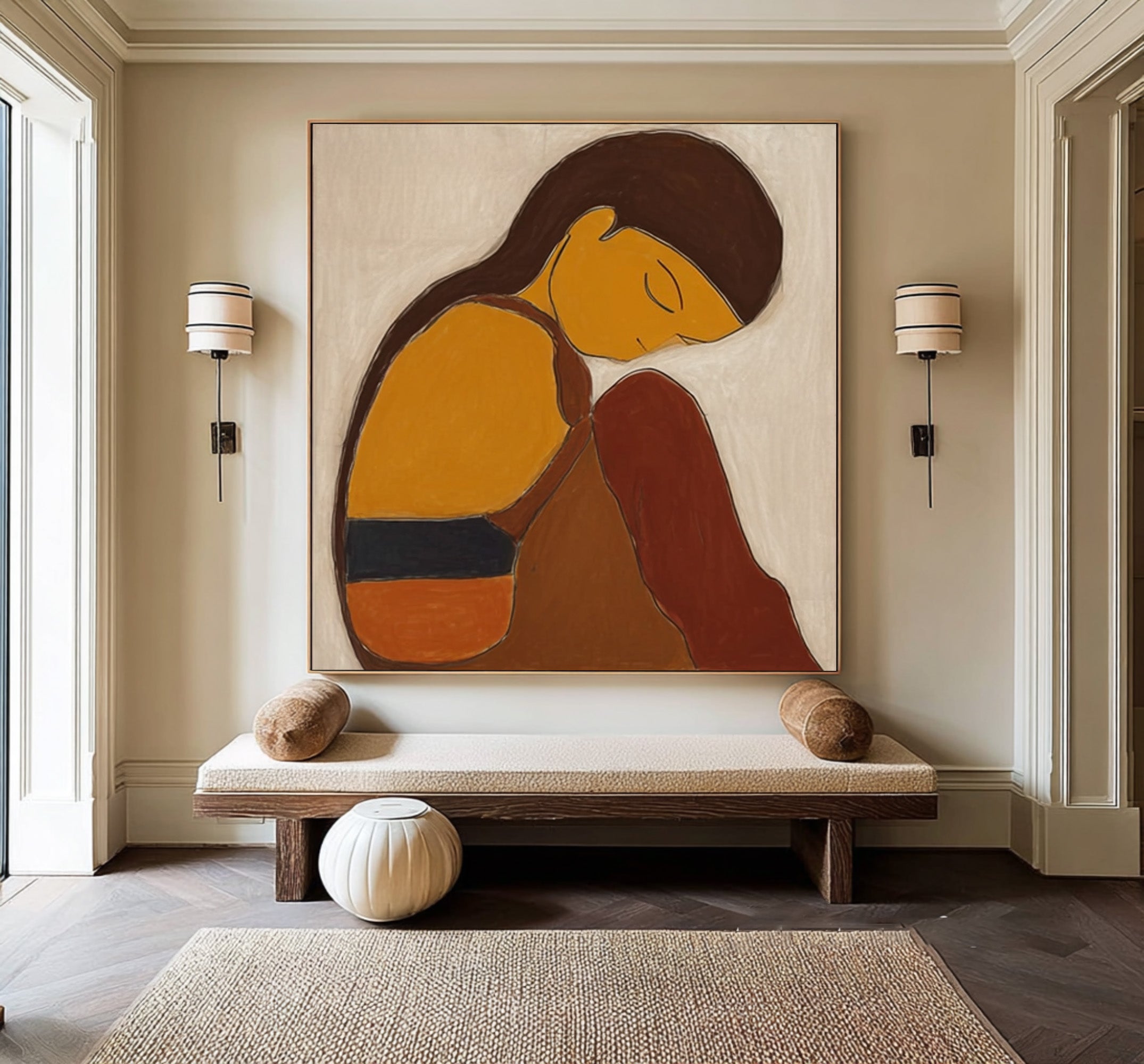 Modern Abstract Woman Oil Painting in Warm Earth Tones #CZ 030