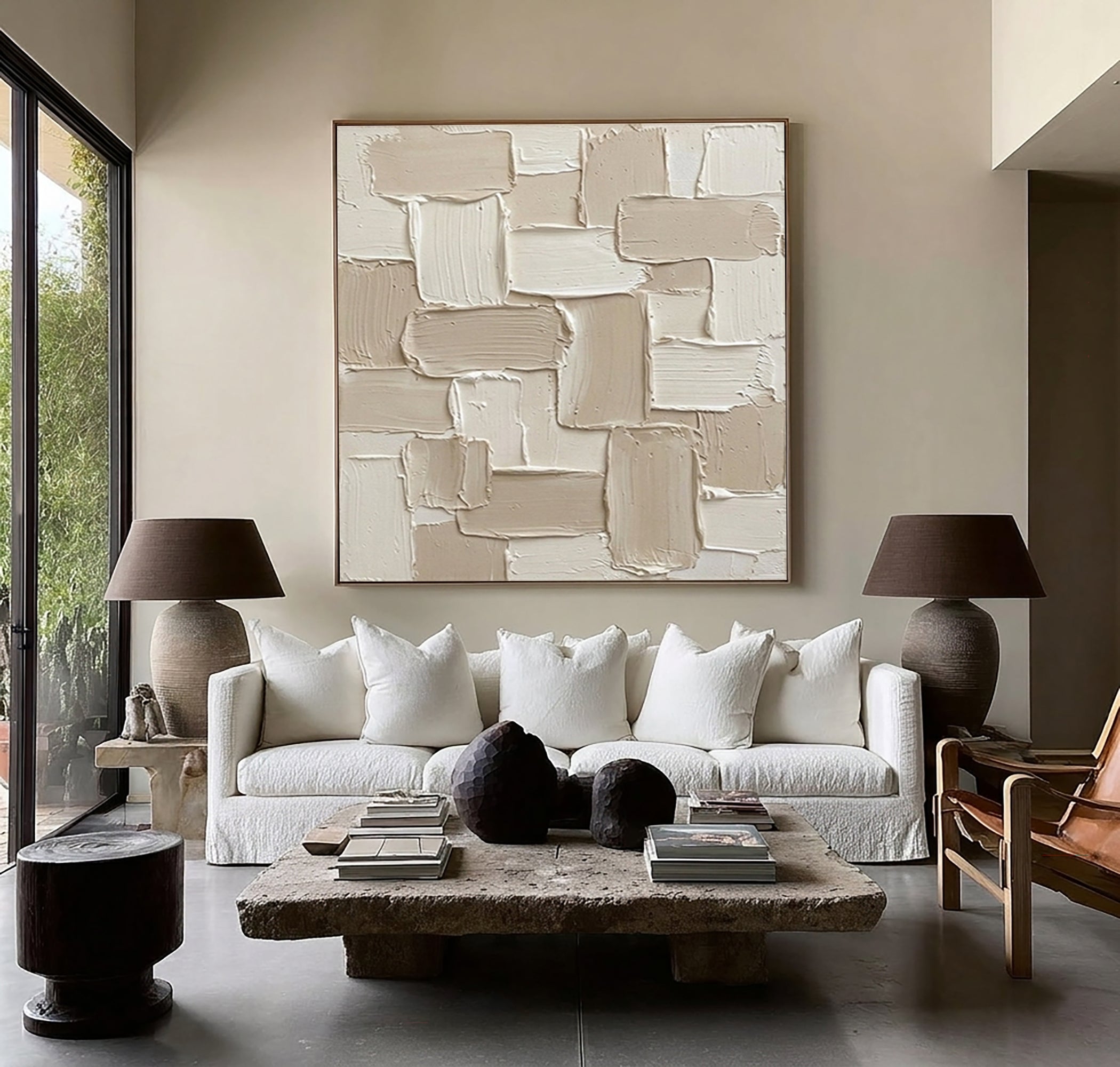 Large Abstract Textured Canvas Art Neutral Modern Wall Decor
