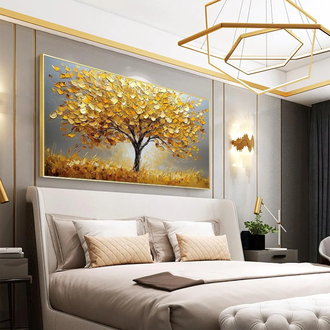 Modern Impasto Texture Gold Tree Wall Art, Luxurious Piece #MM440