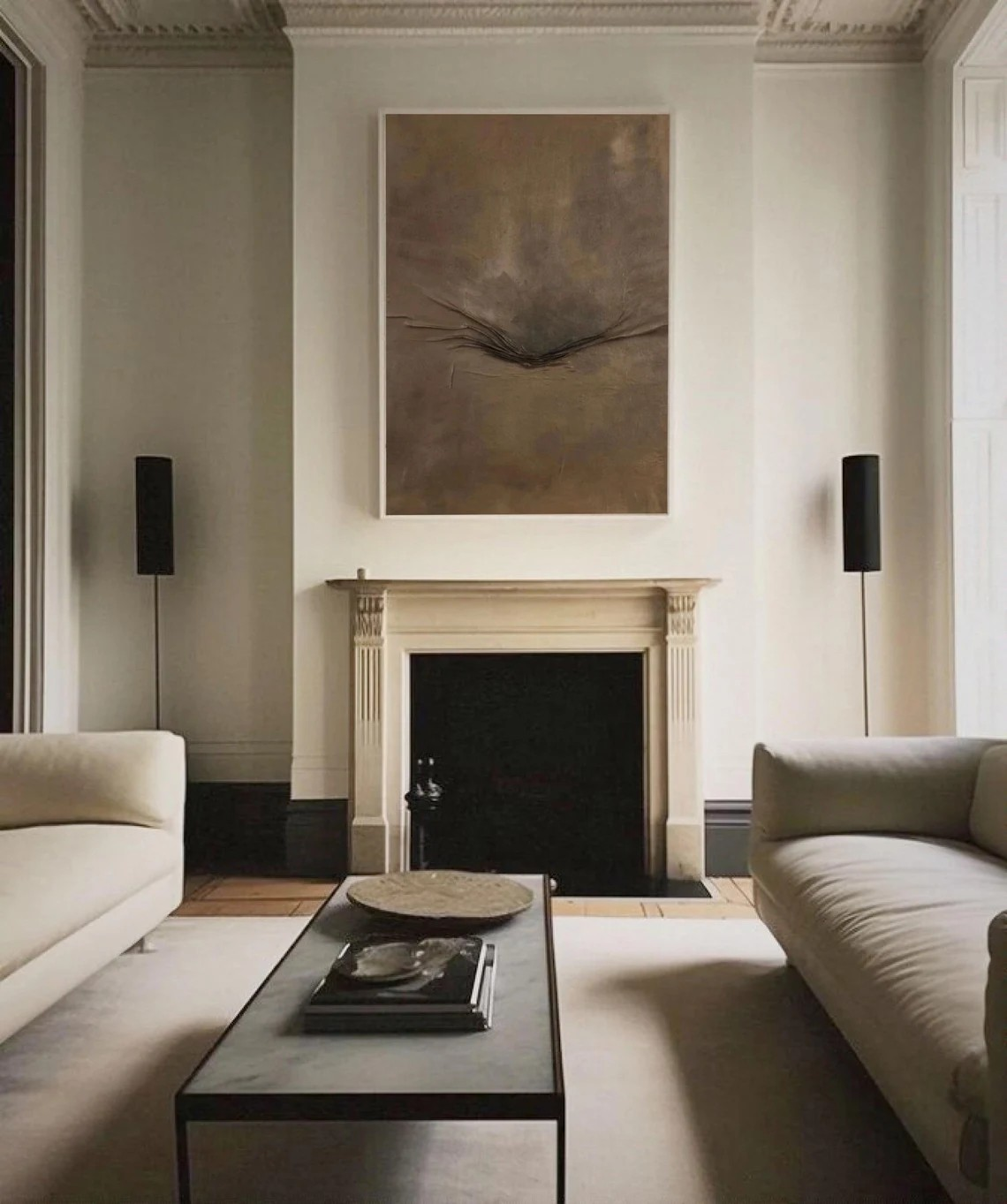 لوحة فنية تجريدية محايدة بنية اللون هادئة الملمس ذات ملمس خشبي #MM242