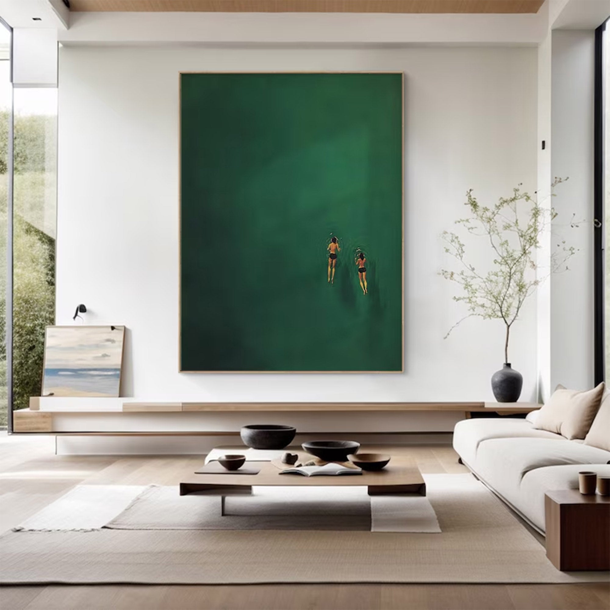 Large Contemporary Aquatic Scene - Green Wall Art | KelorArt #AG 100
