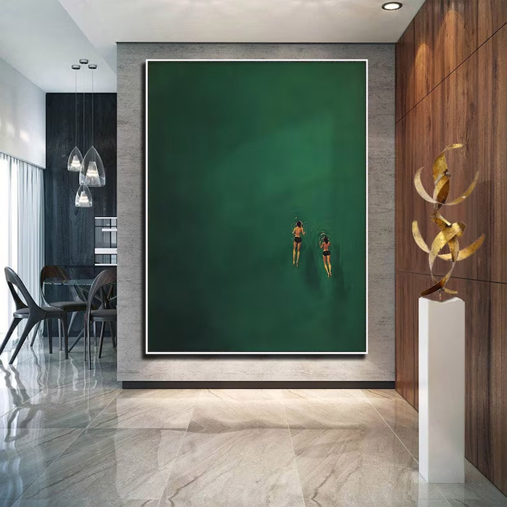 Large Contemporary Aquatic Scene - Green Wall Art | KelorArt #AG 100