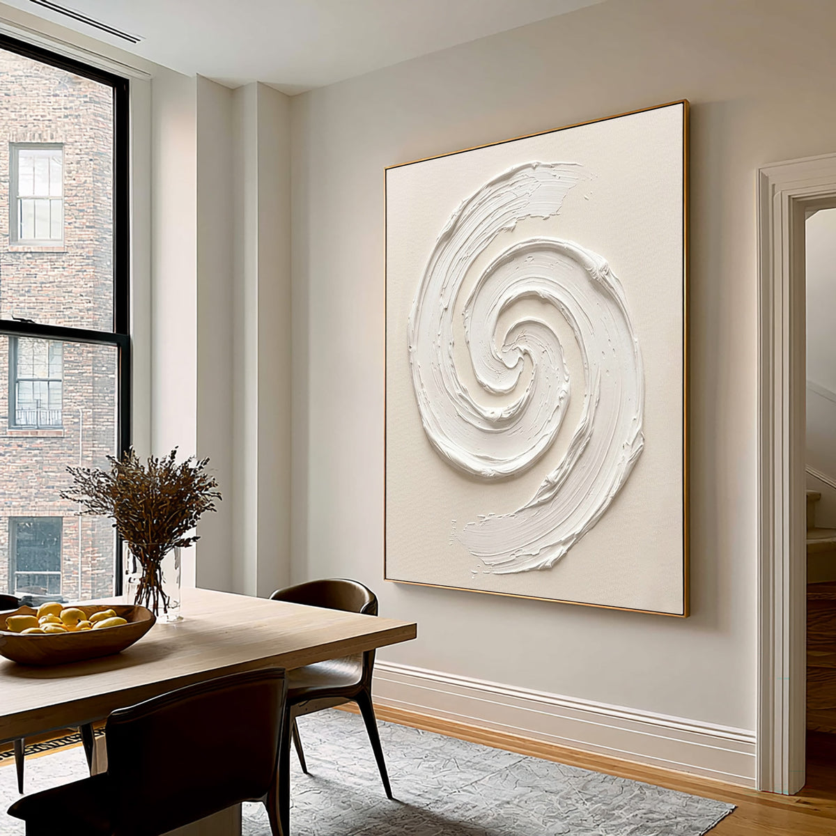 A Moment Before Everything Turns Textured Handmade Abstract Painting White Sculptural Spiral Wall Artwork