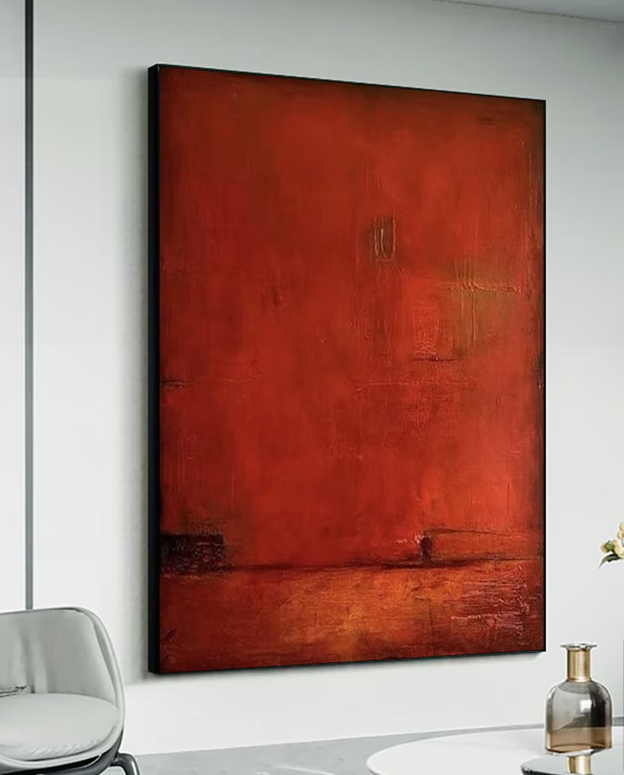 Red Wabi Sabi Abstract Canvas, Large Minimalist Wall Art #MM441