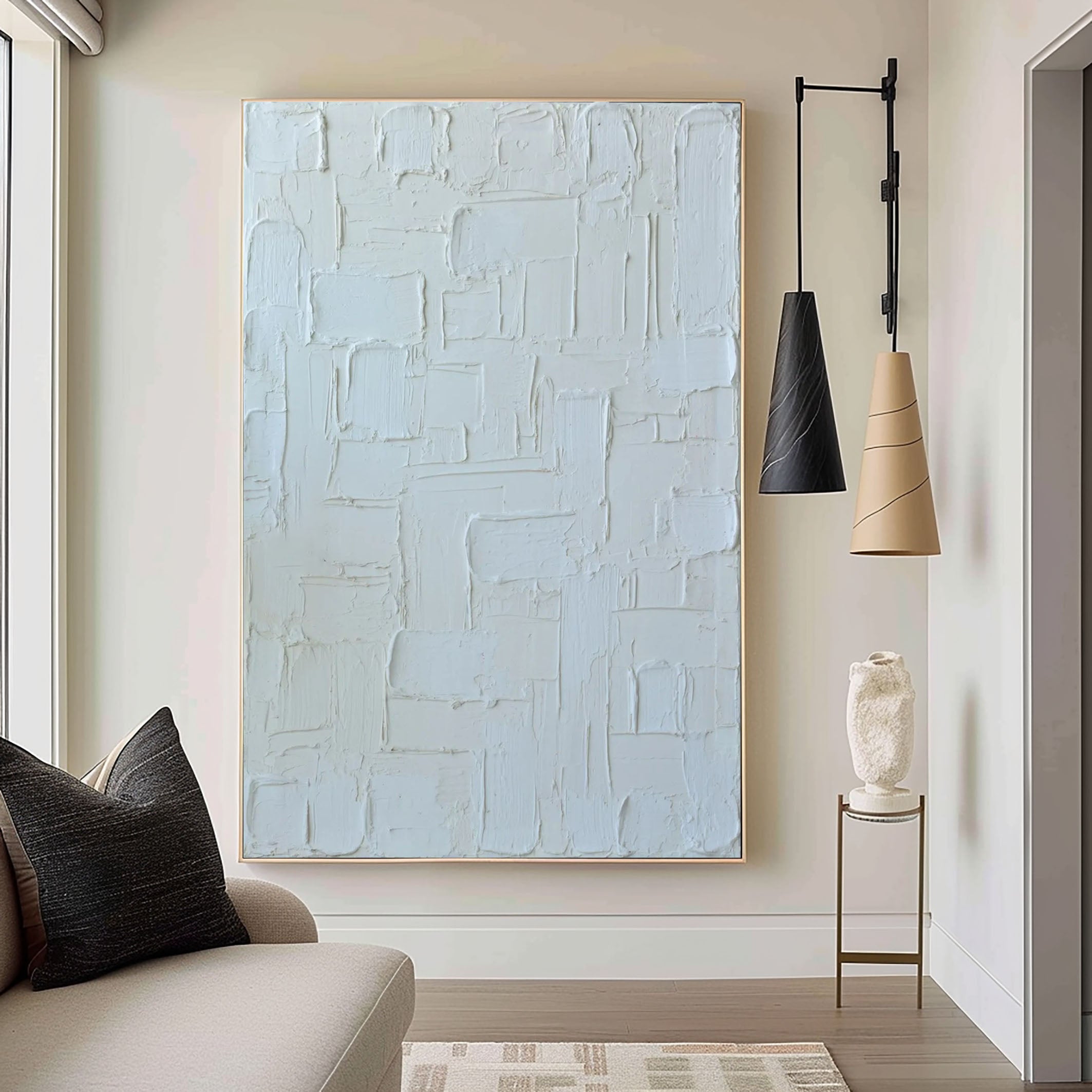 Oversized Minimalist White Textured Wall Art For Home #MM101