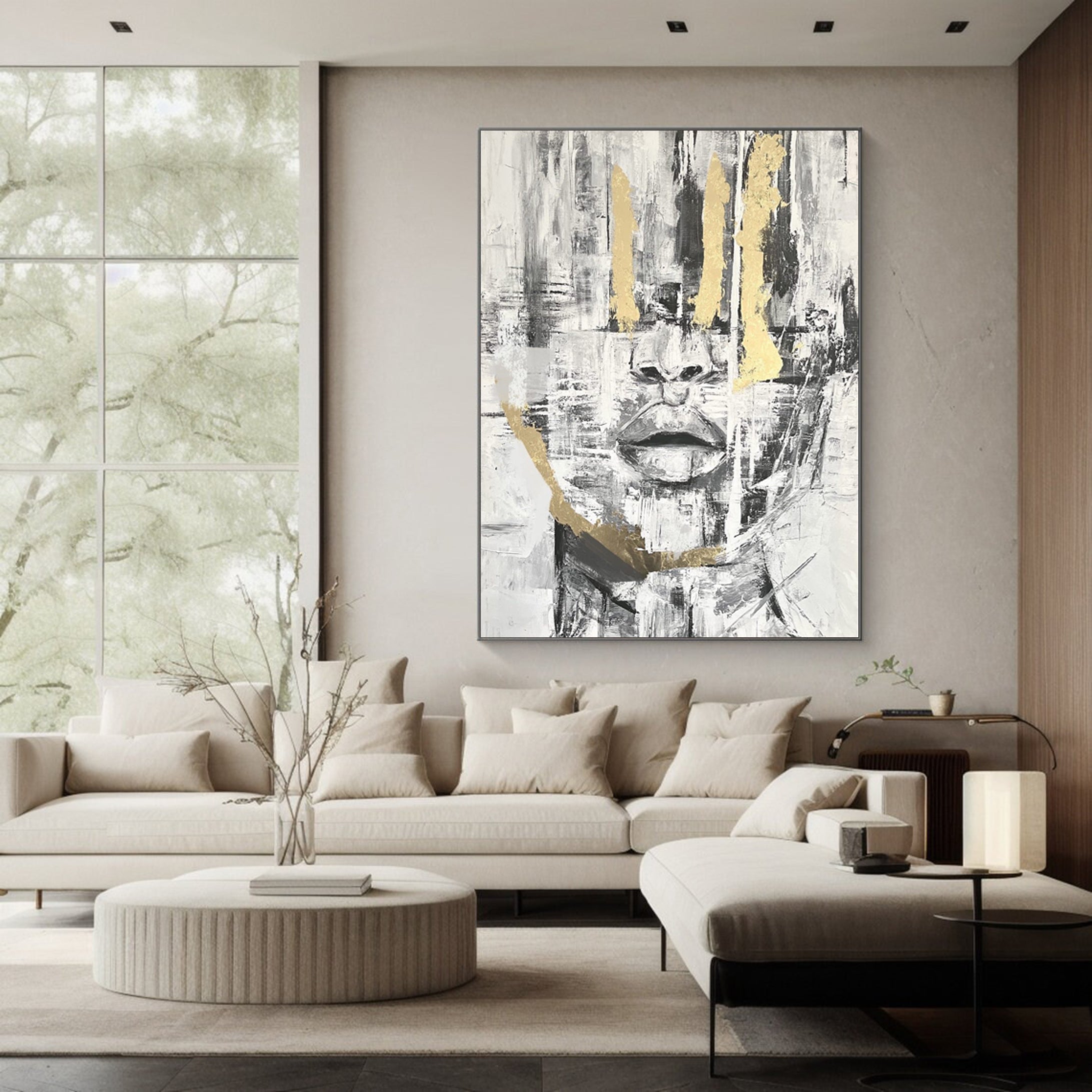 Modern Abstract Face Oil Painting Unique Art #HF007