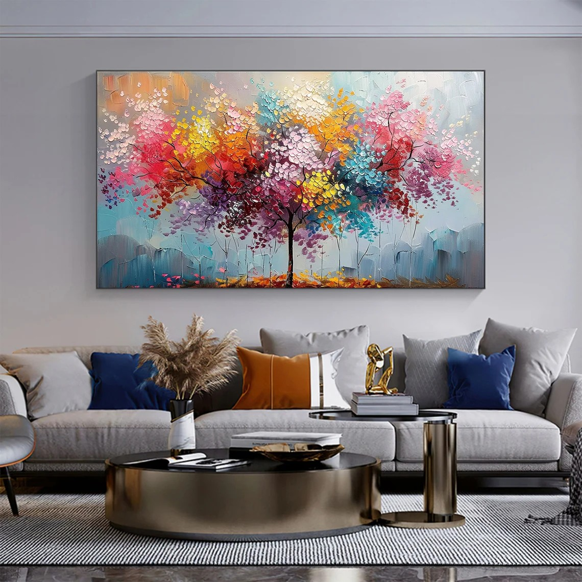 Colorful Abstract Blossom Tree Canvas For Living Room #MM438