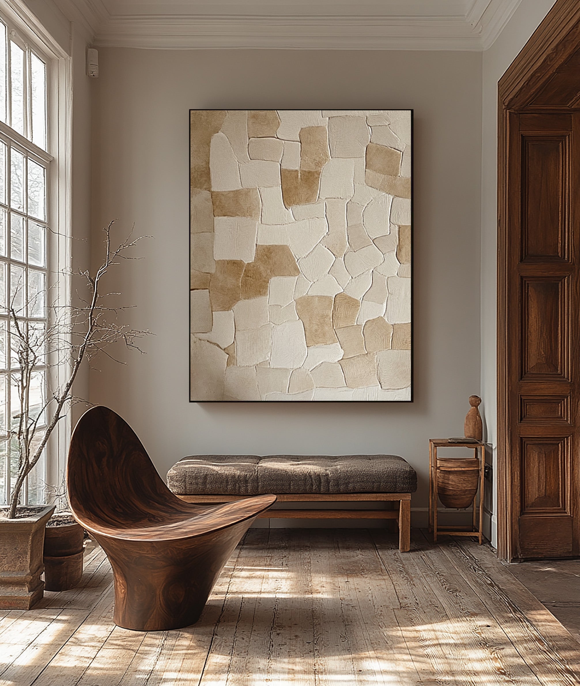 Textured Neutral Mosaic, Organic Patchwork, Contemporary Art #MM414