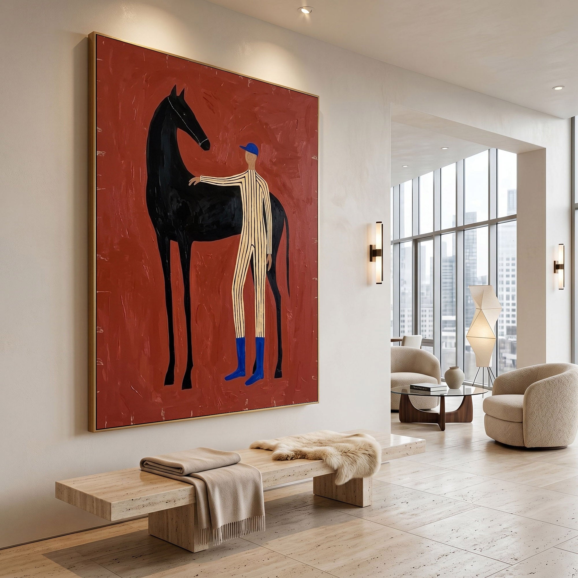 Large Cowboy Wall Art Modern Horse Oil Painting Southwestern Contemporary Artwork