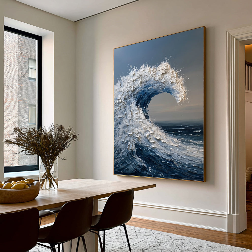 Large Textured Ocean Wave Wall Art Hand Painted Oil Painting Seascape Cowboy Cowgirl Inspired Vintage Americana Artwork Modern Home Decor