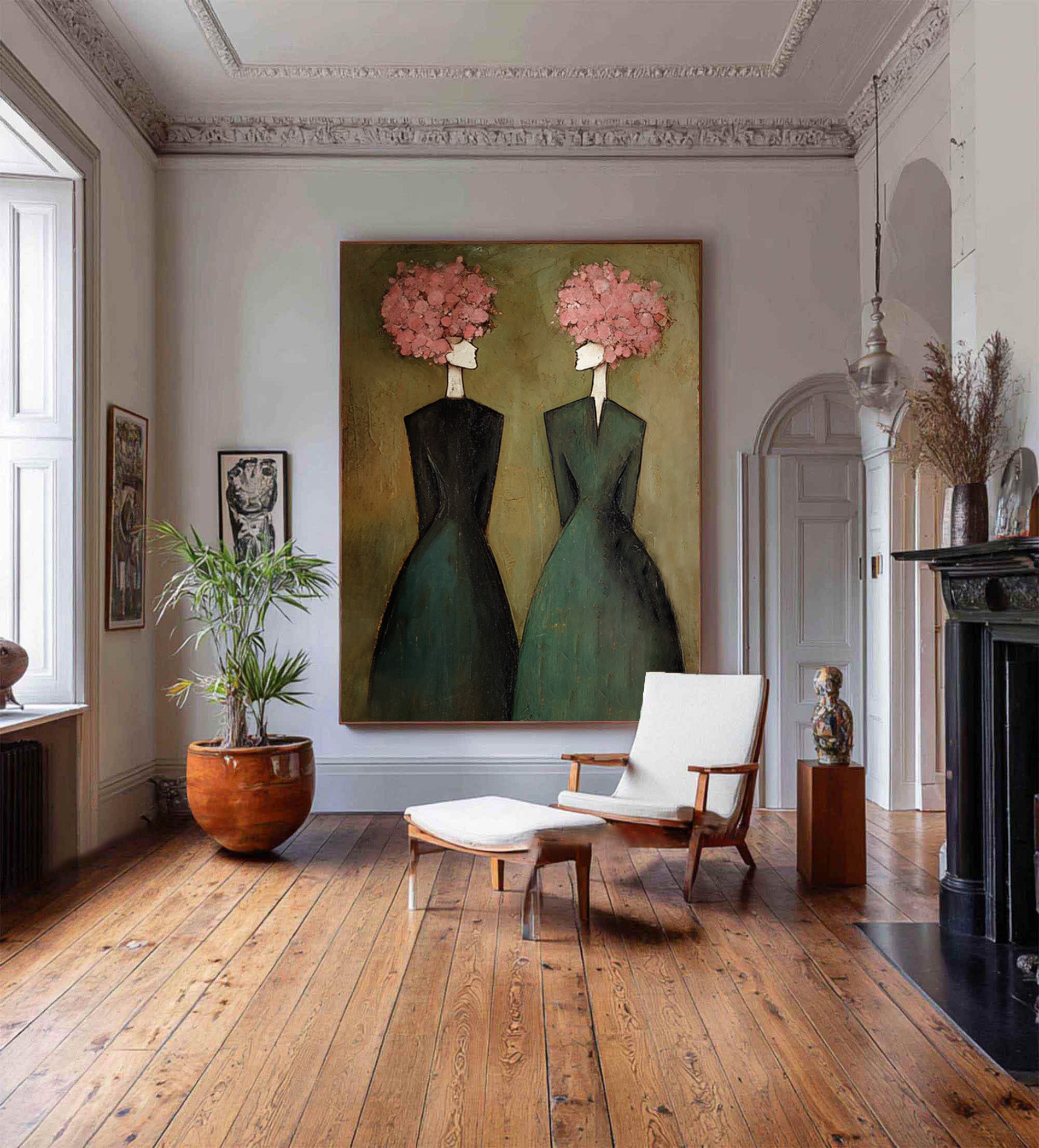 Figurative Floral Oil Painting of Two Women #CZ 032