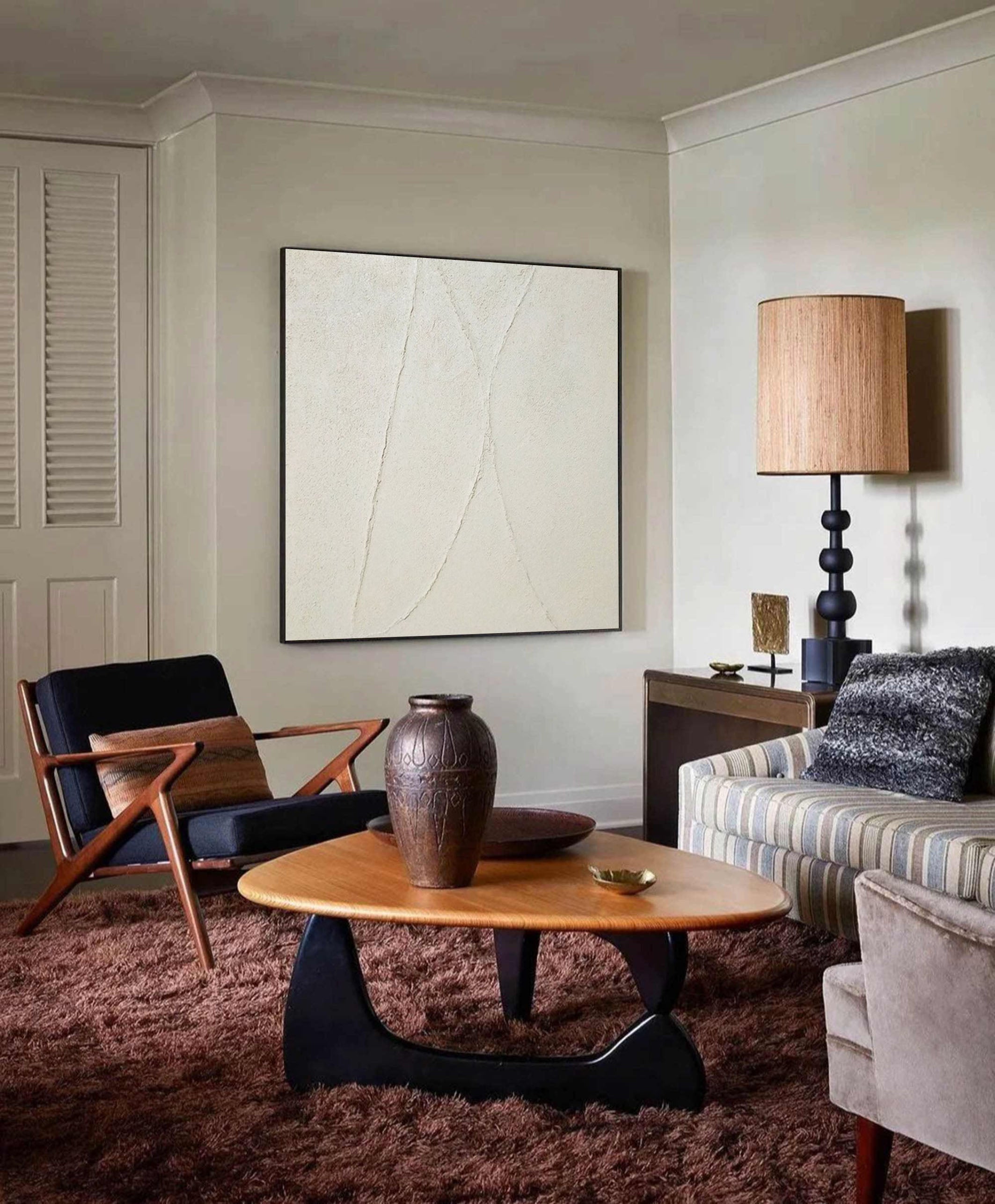 Minimalist Abstract Canvas with Neutral Beige and Black Tones #AB069
