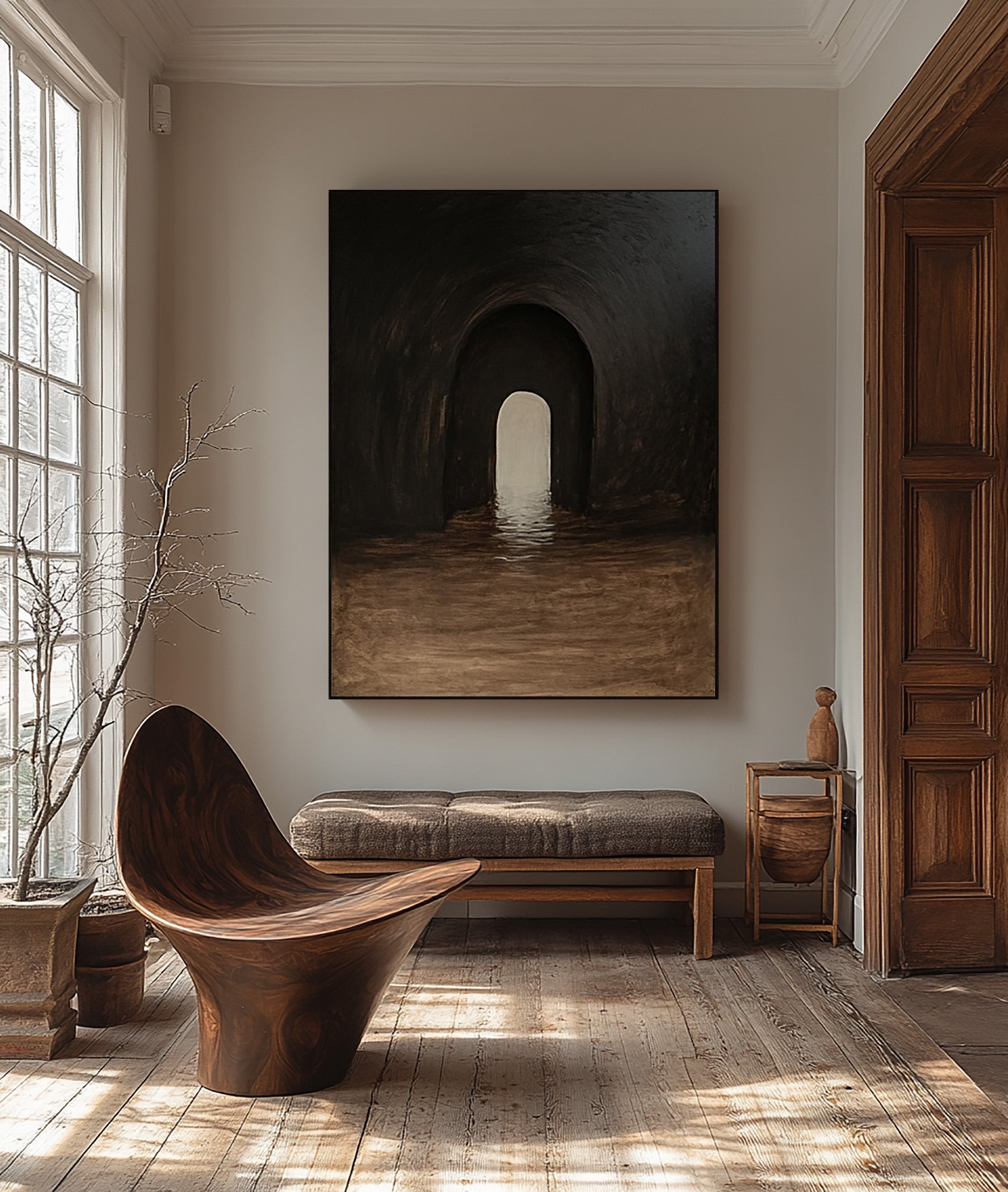 Dark Tunnel Passage to Light, Textured Atmospheric Painting#MM408
