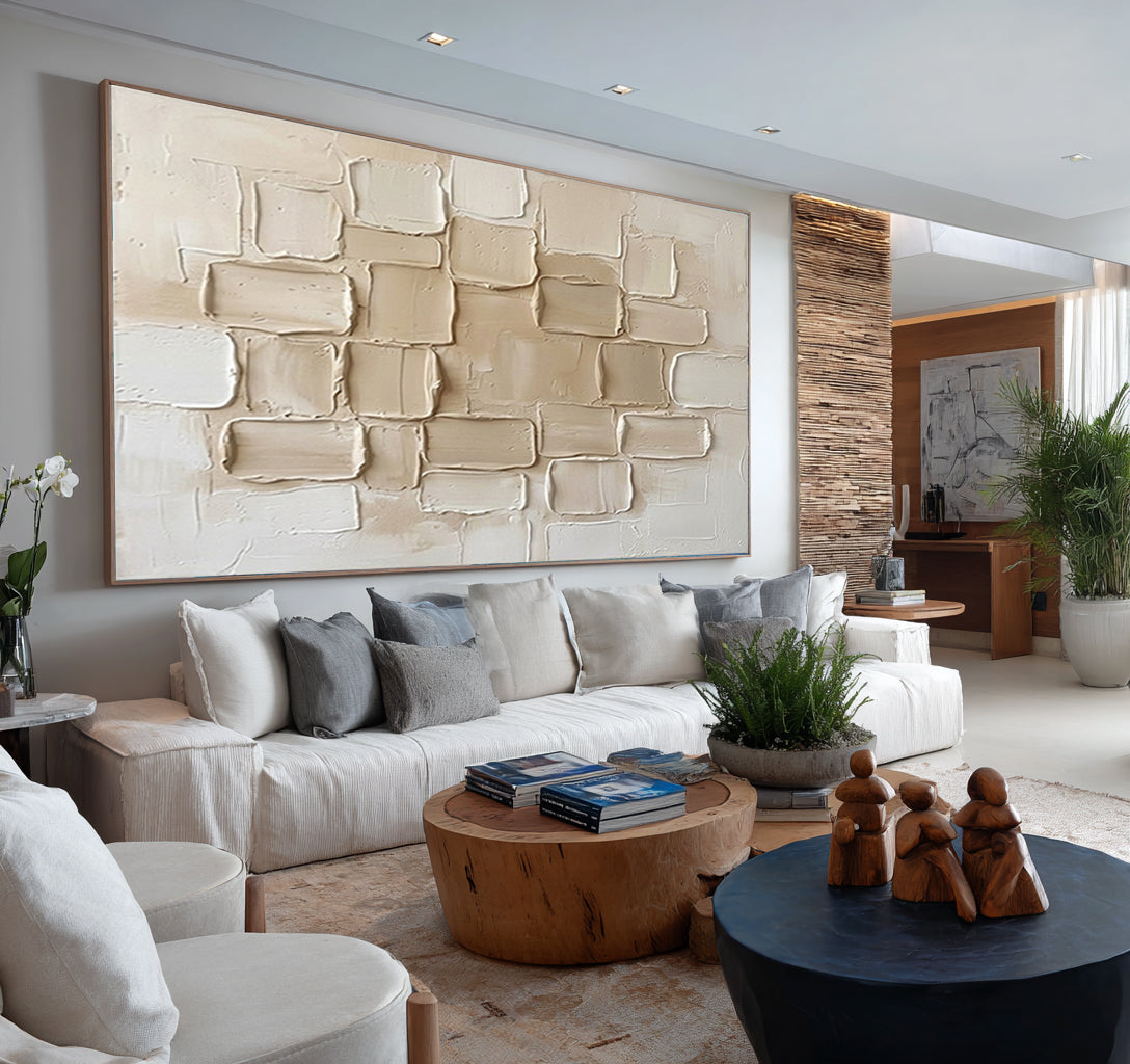 Large Beige Minimalist Textured Wall Art Neutral Contemporary Canvas