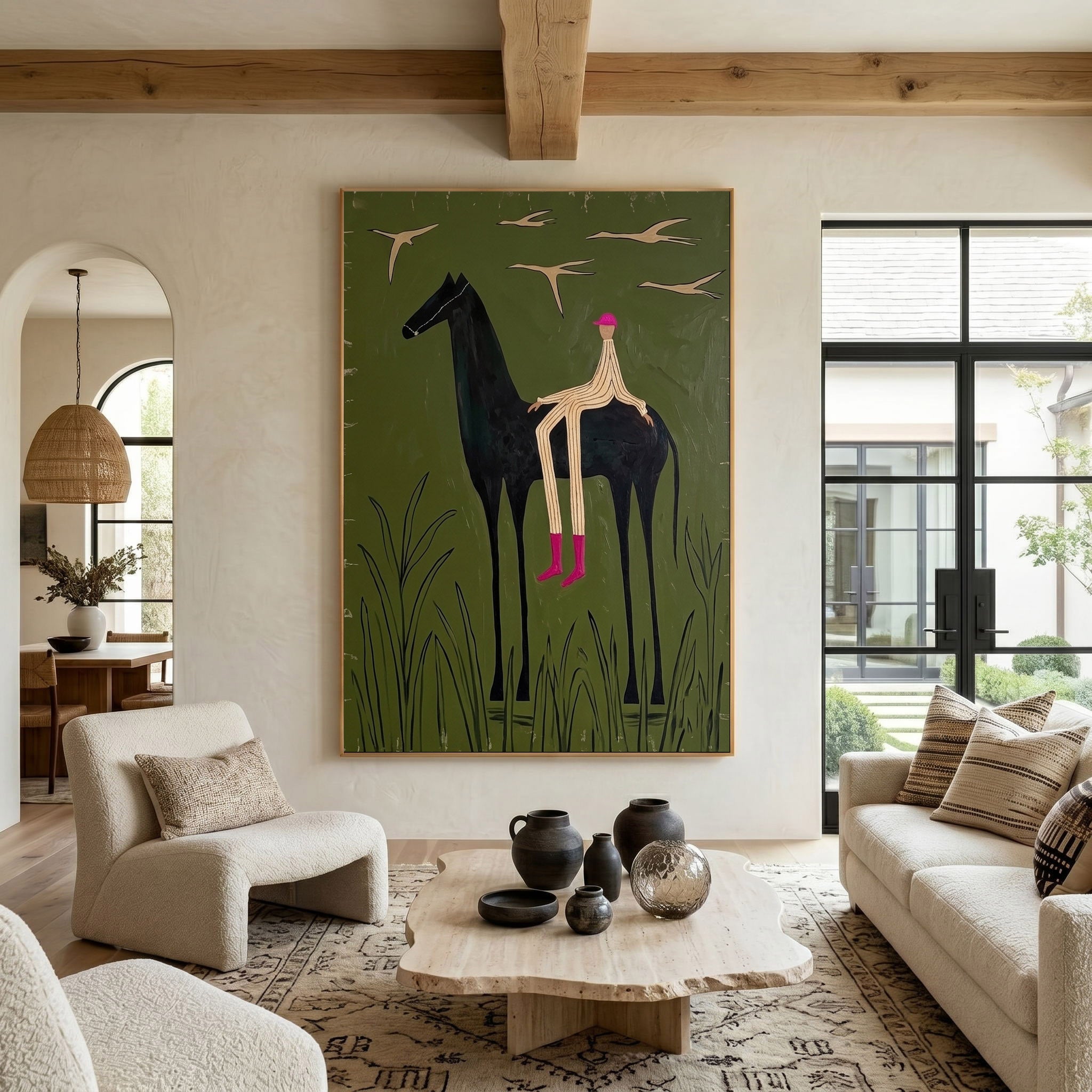 Large Cowboy Horse Wall Art Western Oil Painting Minimalist Ranch Home Decor