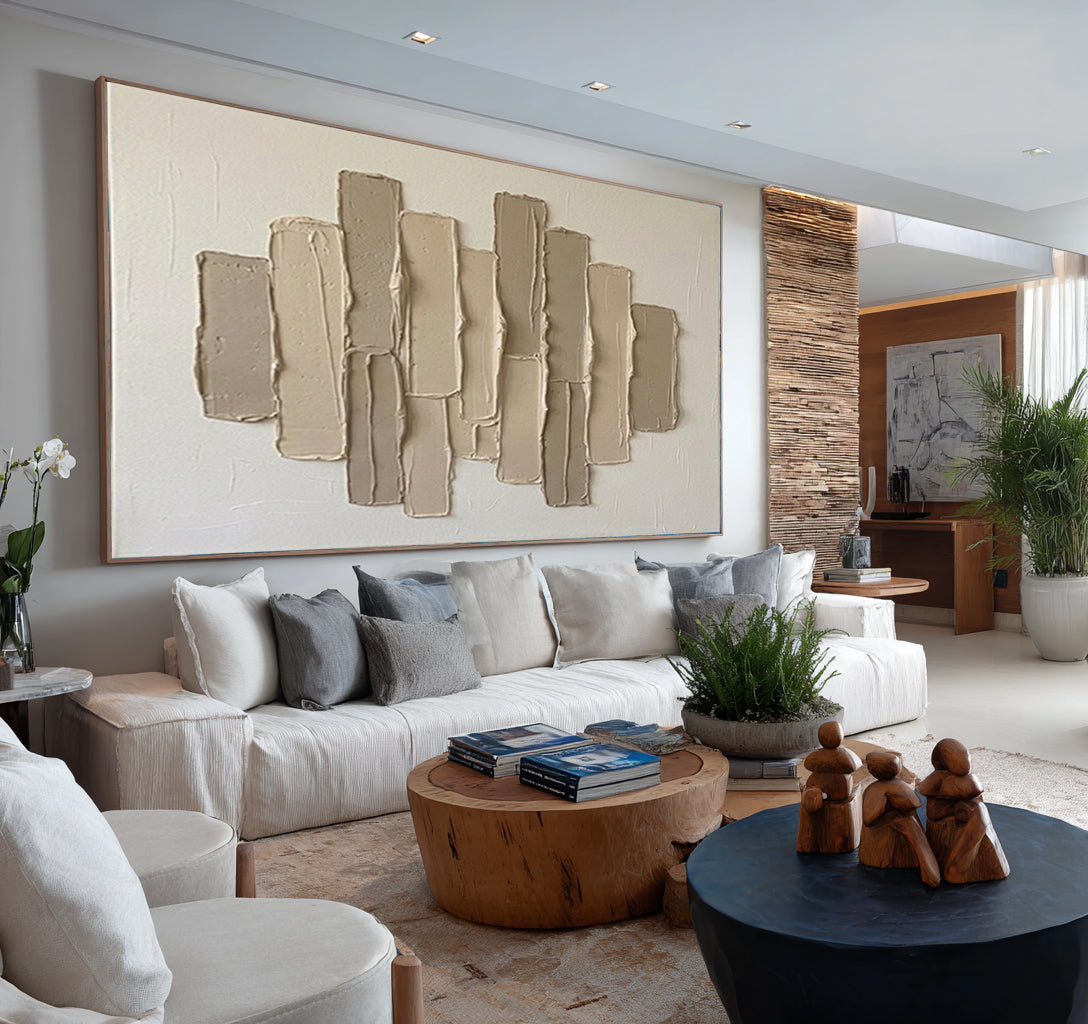 Large Skyline Inspired Textured Wall Art Neutral Contemporary Canvas
