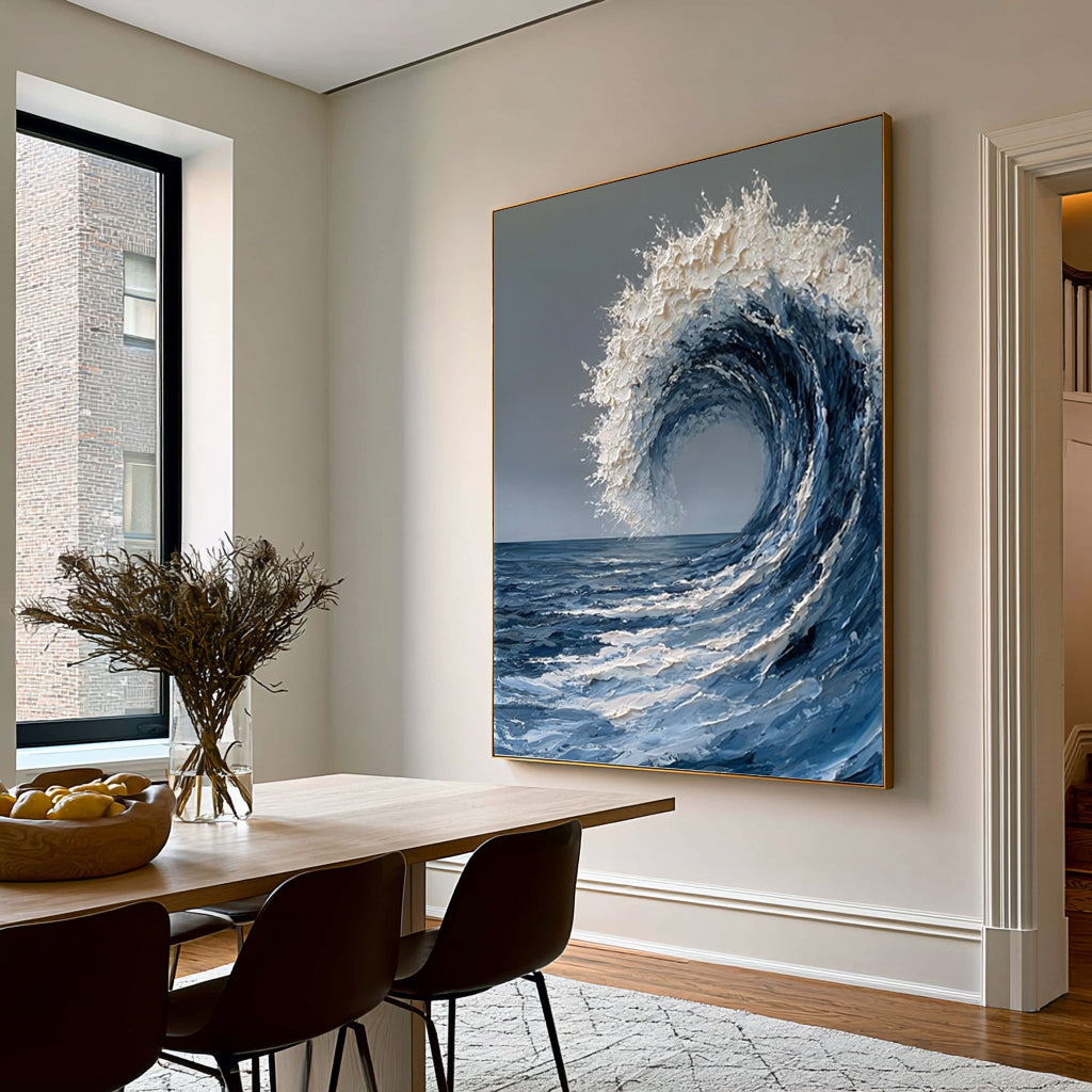 Large Hand Painted Ocean Wave Wall Art Textured Oil Painting Coastal Seascape Cowboy Cowgirl Inspired Vintage Americana Artwork Interior Decor