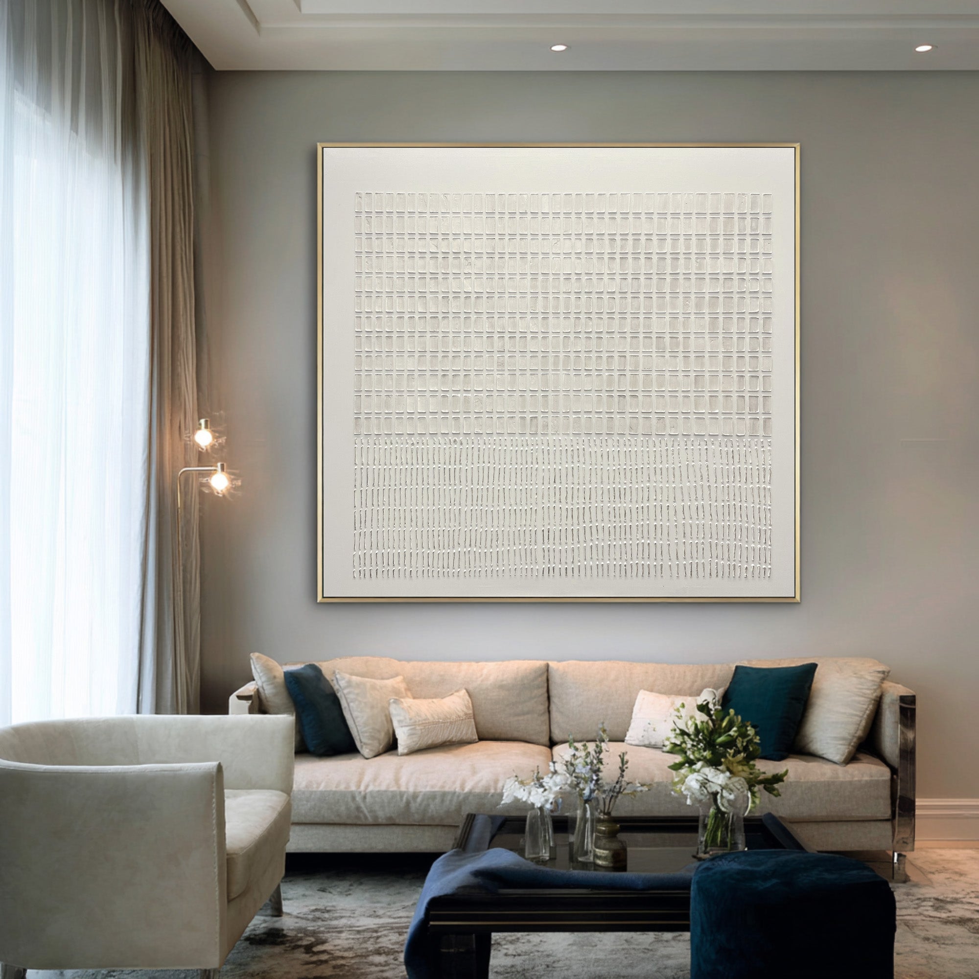 Large Textured White Relief Wall Canvas | KelorArt #CZ 009