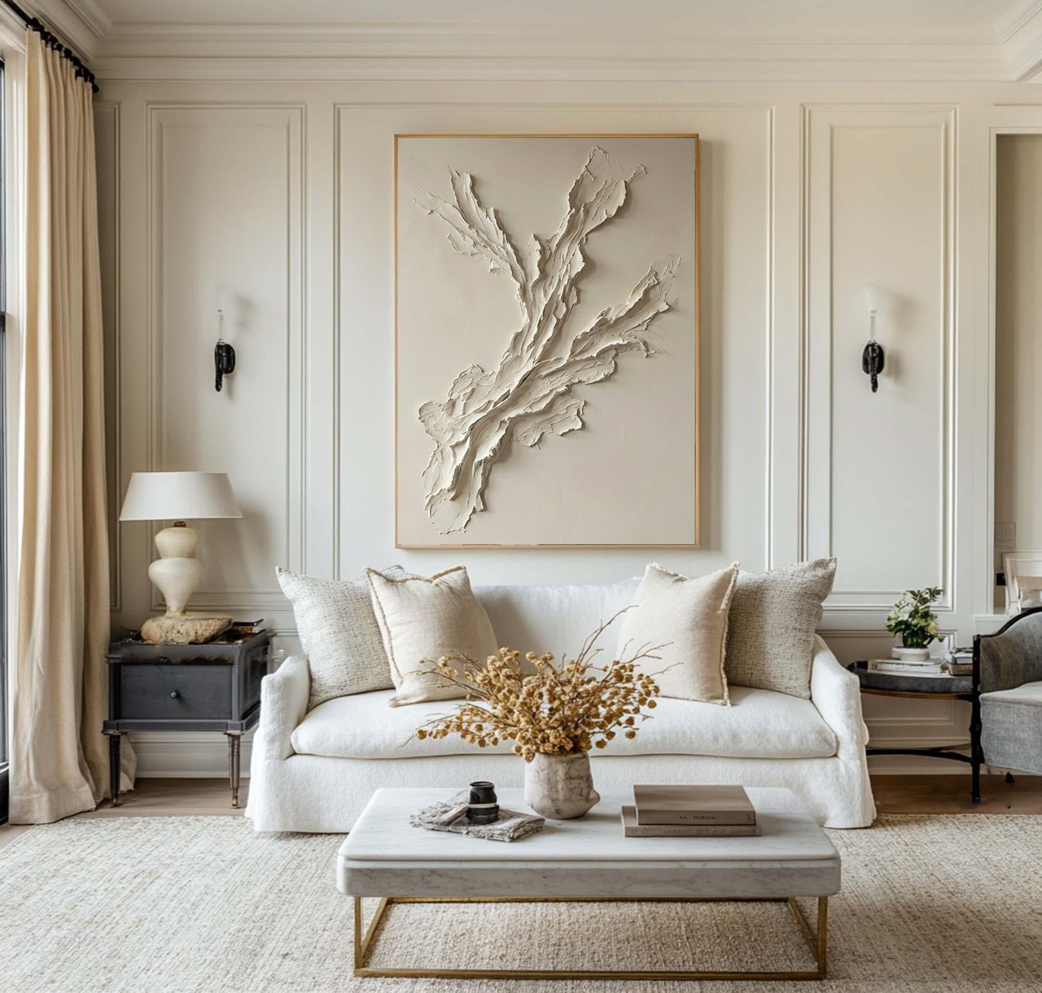 Large Neutral Textured Oil Painting for Contemporary Interior Decor