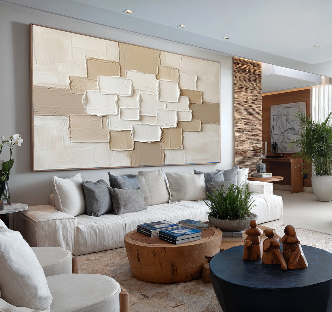 Large Minimalist Neutral Textured Canvas Art Geometric Abstract Painting