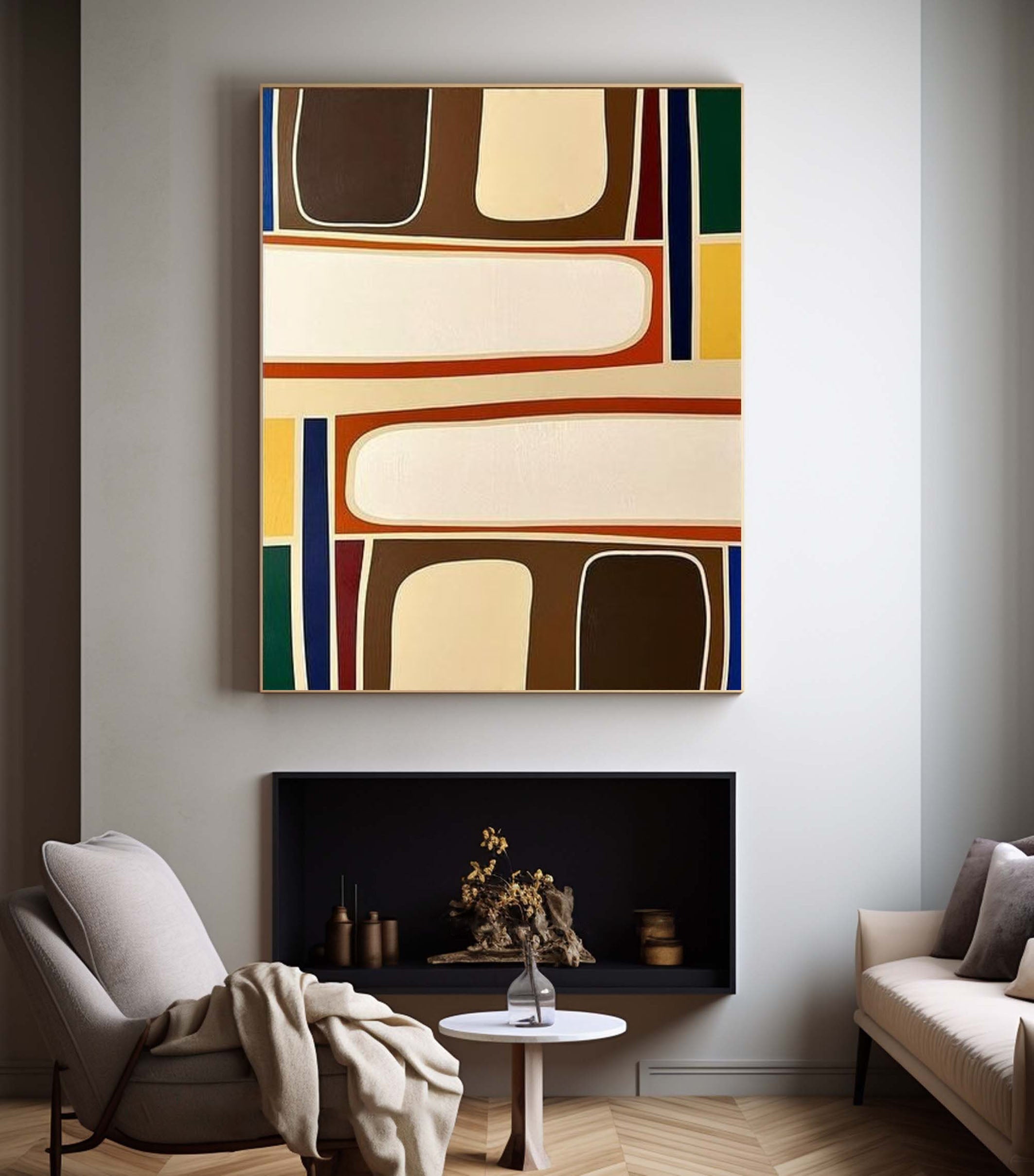 لوحة فنية جدارية تجريدية حديثة برسومات هندسية ملونة من القماش #AB023